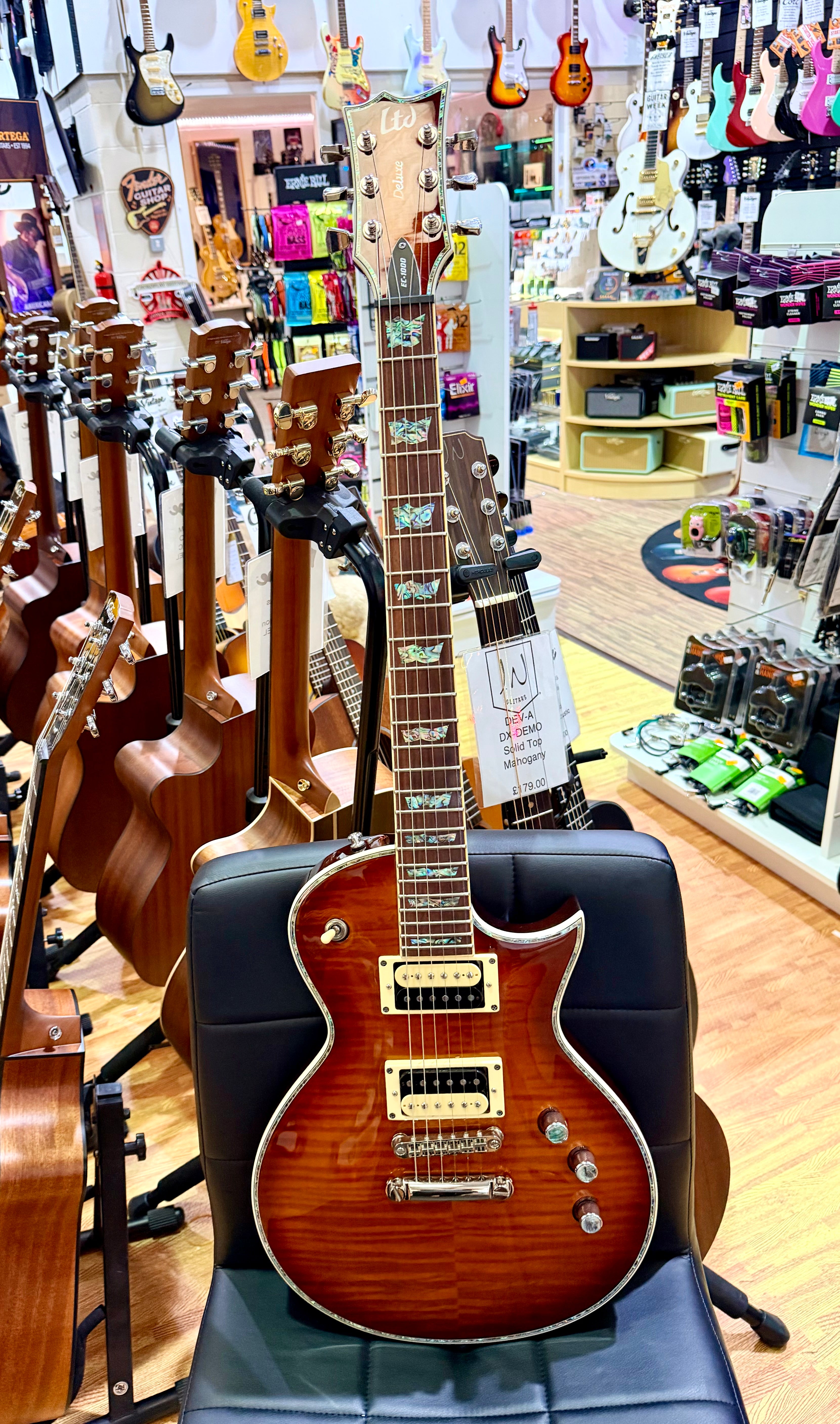 🔥2018🔥 ESP LTD EC-1000 Deluxe Amber Sunburst Electric Guitar + Case~ Abalone!
