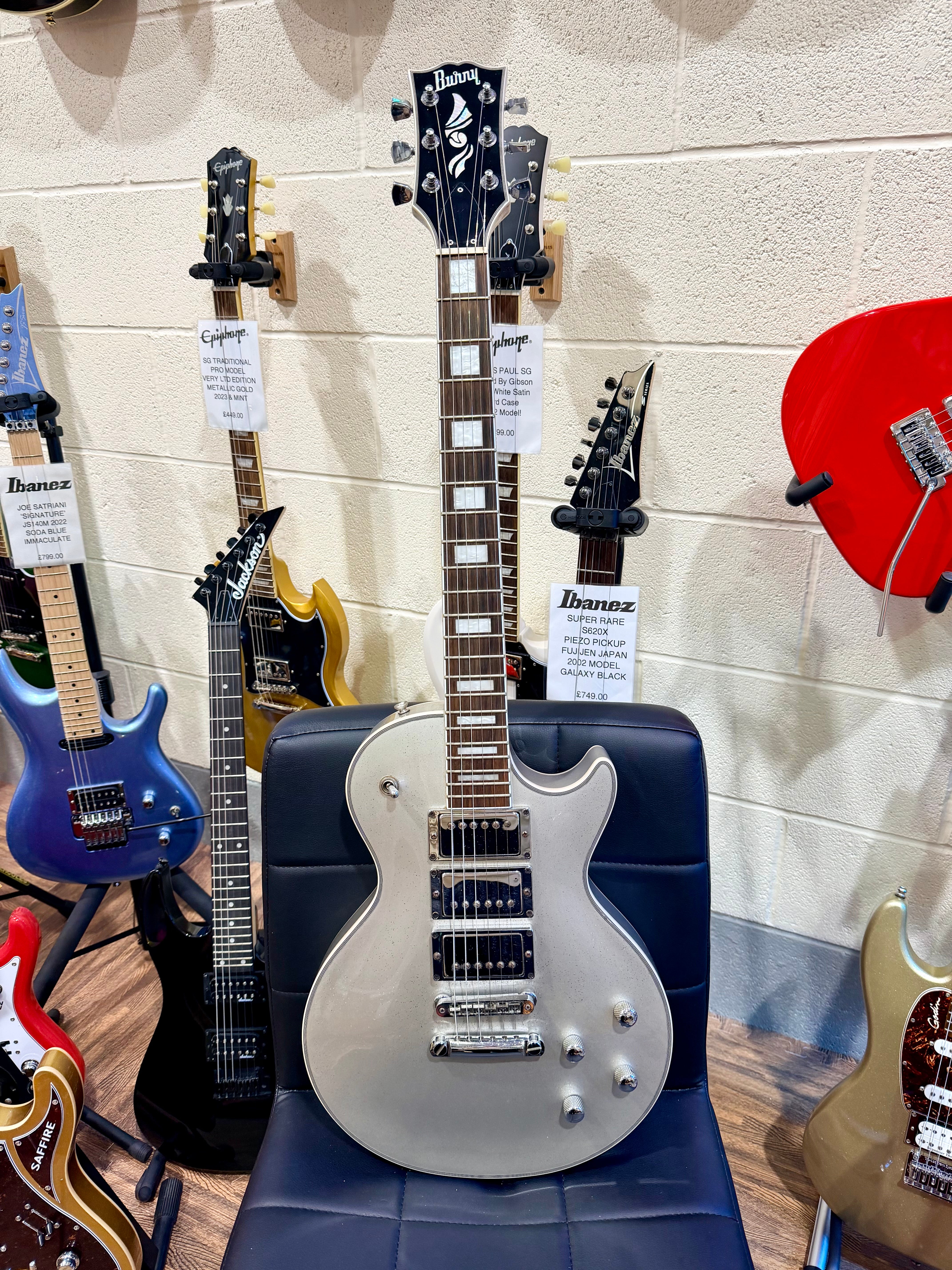 🌟RARE 2019🌟 Burny RLC-60 Les Paul Custom~ HHH Silver Sparkle~ By Fernandes!