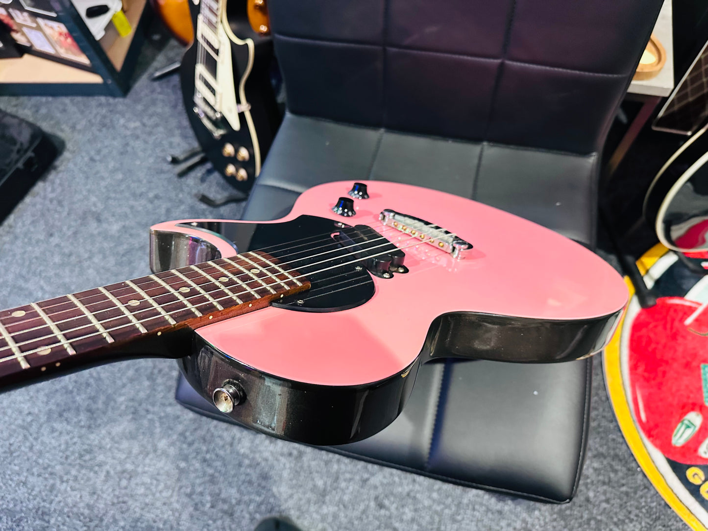 🌟RARE PINK🌟 Vintage ‘JHS’ ZIP Electric Guitar~ Les Paul Junior Shape~Wilkinson
