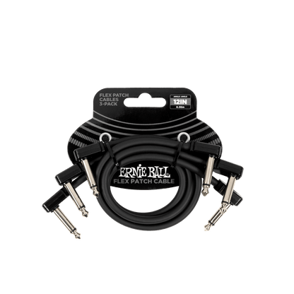 Ernie Ball Flex Patch Cable 12in- Pack of 3 Black
