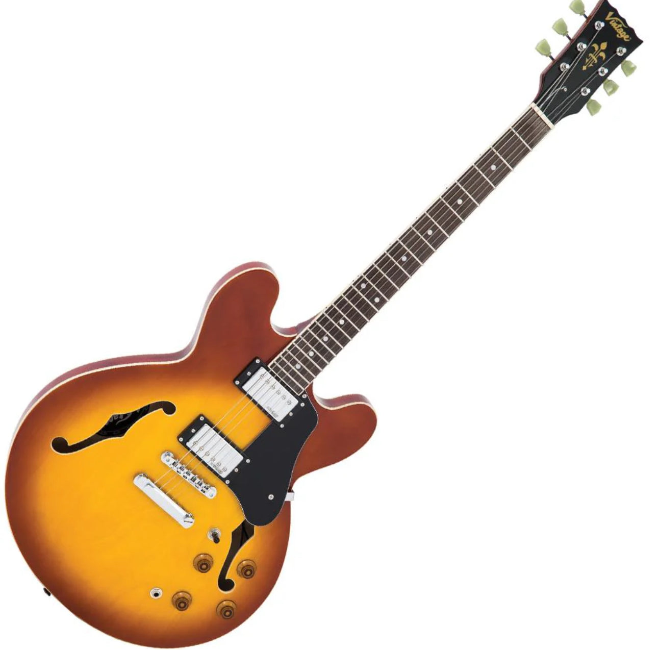 Vintage VSA500 ReIssued Semi Acoustic Guitar ~ Honeyburst