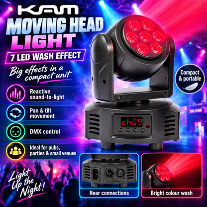 ⚡️NEW⚡️ KAM KML414 Moving Head Light 7 RGBW DMX Sound-Active Auto Disco DJ Stage