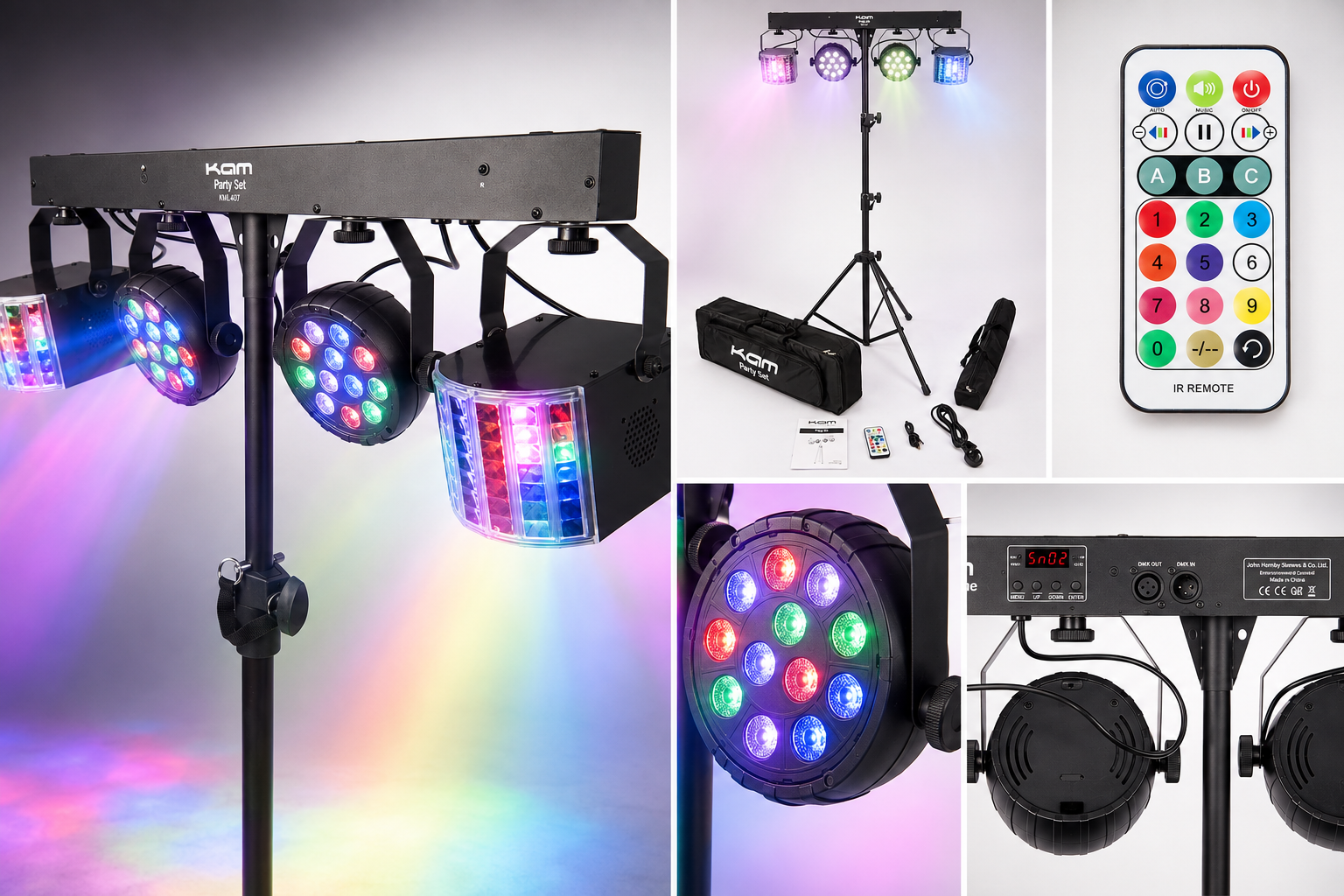 Kam KML407 Party Bar Set with Four lights~ Stand & Carry Bags~ DJ Disco Party