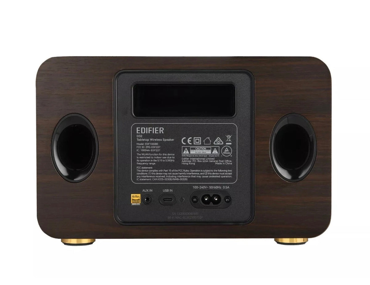 Edifier D32 Tabletop Retro Bluetooth Speaker Hi-Fi Hi-Res Audio 60W RMS - Black Walnut
