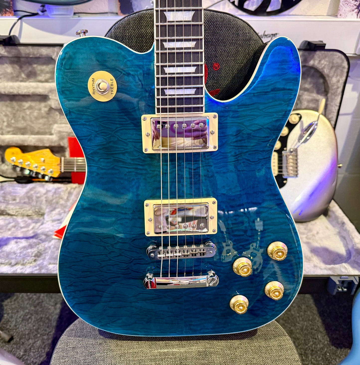 🌟 Jia Lescaster Hybrid Guitar~ Les Paul & Telecaster~Northern Lights Quilted 🌟