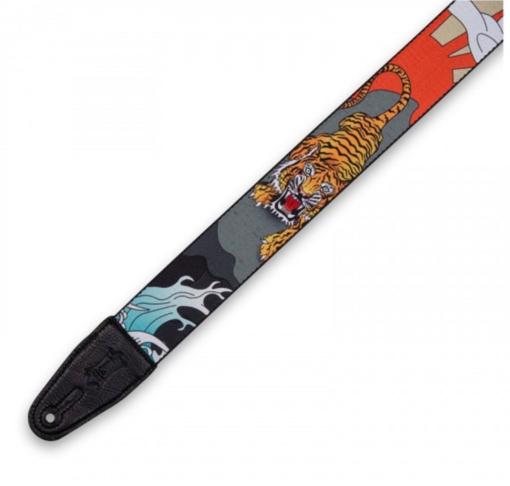 Levy's Prints Polyester + Leather Ends 2" Guitar Strap- Japanese Tiger