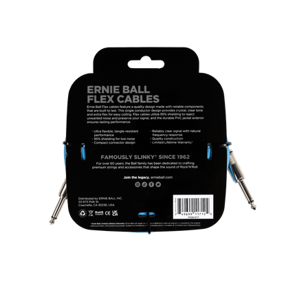 Ernie Ball Flex Instrument Cable- Straight/Straight 20ft- Blue