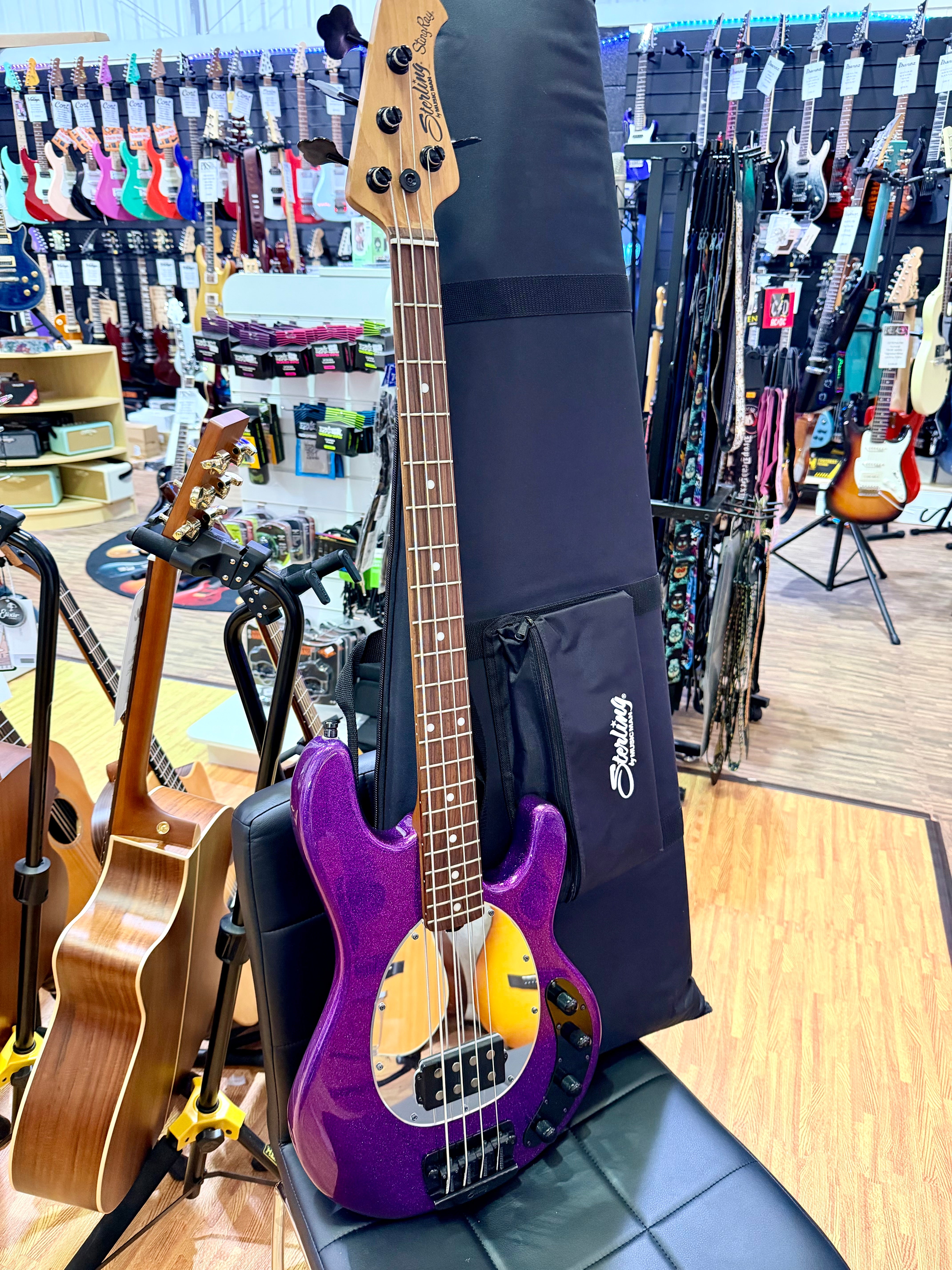 ✨2024✨ Sterling Music Man StingRay RAY34~ Purple Sparkle~ Electric Bass + Bag!