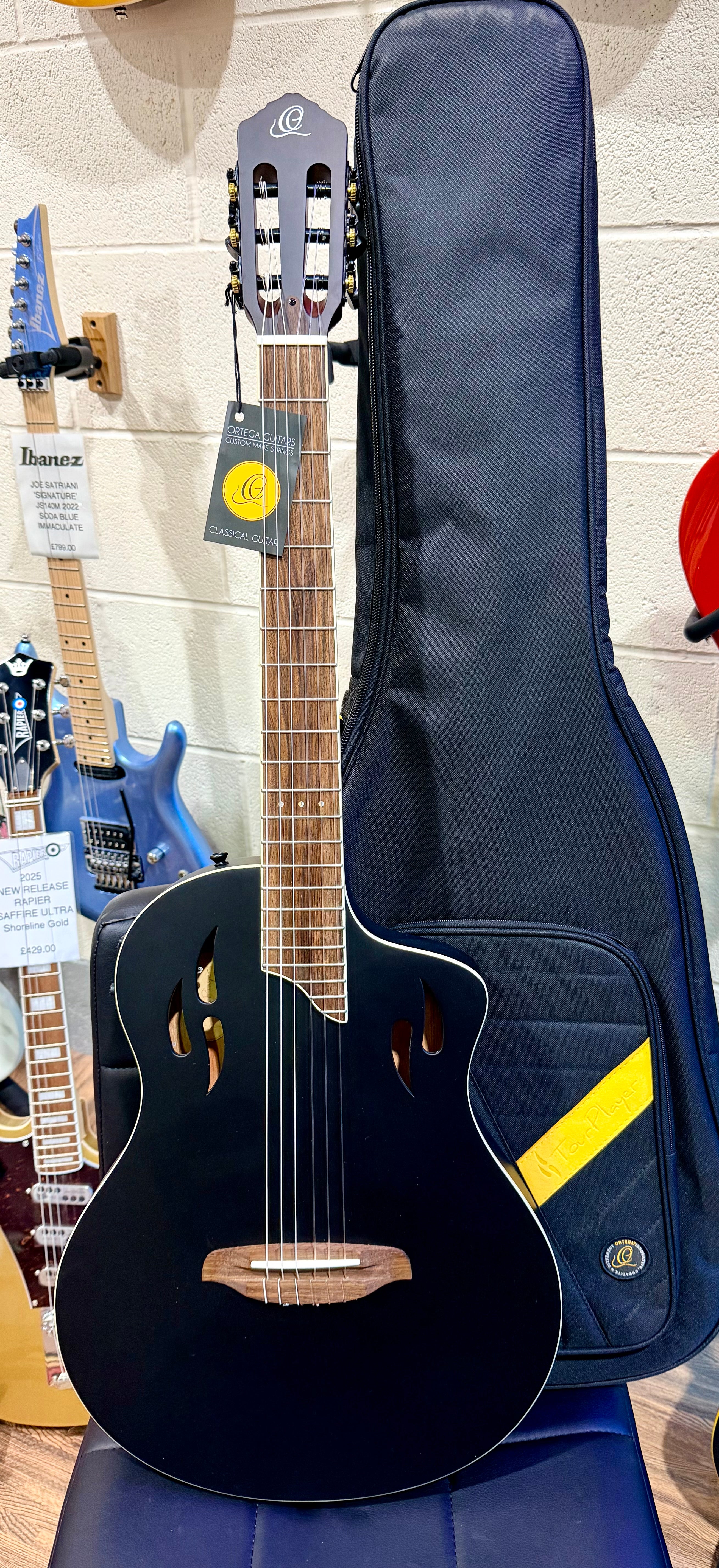 🔥NEW🔥 Ortega TourPlayer Electro-Acoustic Classical Guitar~ Nylon Thin~ Black!