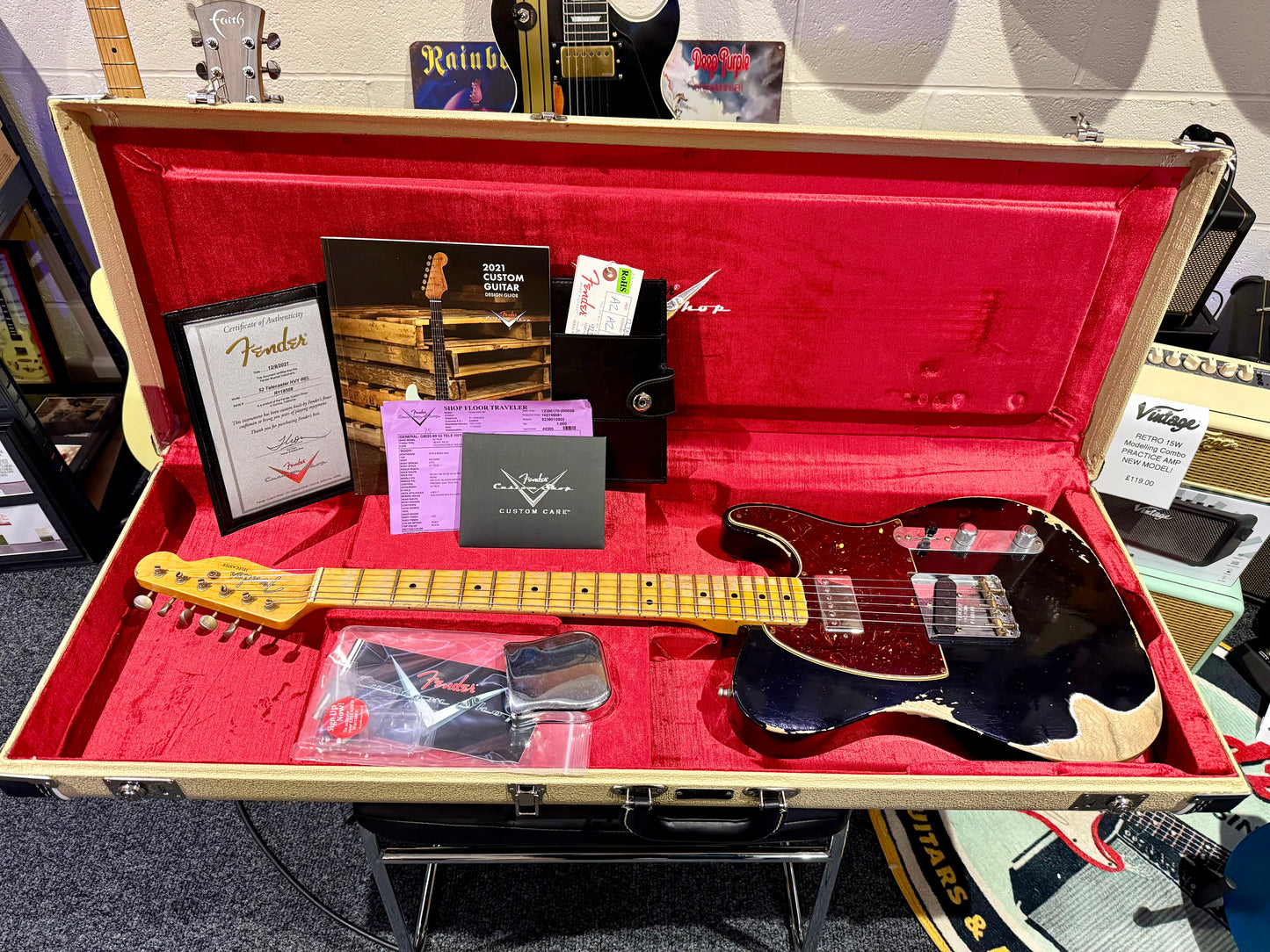 🌟 2021 Fender USA Custom Shop 🌟52' Telecaster Heavy Relic~ Black~ Case & Candy