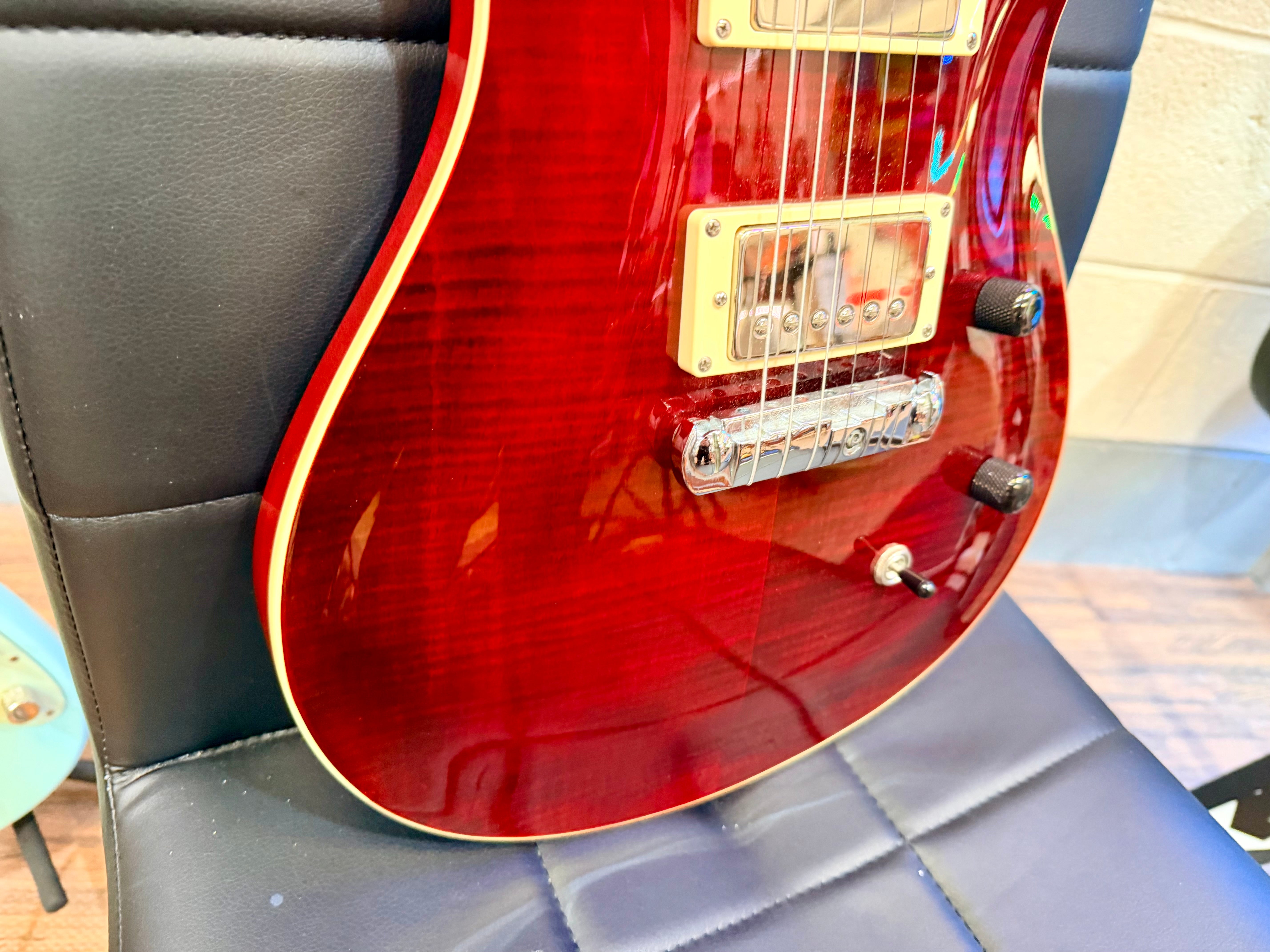 🔥UPGRADED🔥 Harley Benton CST-24 Deluxe~ Black Cherry Flame~ Bare Knuckle P’ups