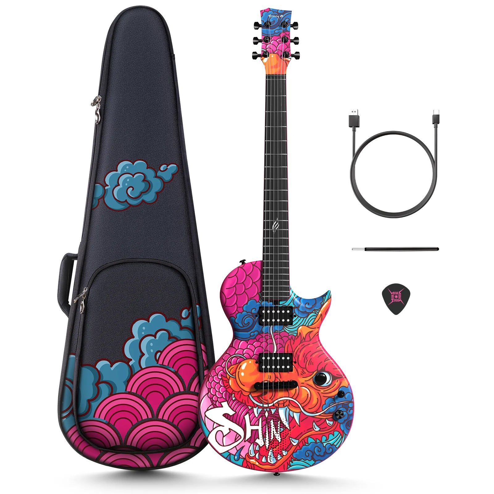 ✨NEW✨ Enya Nova Go Sonic Custom Dragon Artwork~ Smart Electric Guitar + Bag!