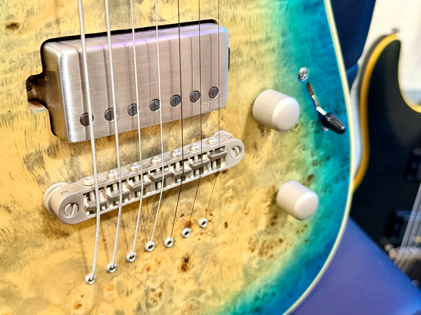 🔥2021🔥 Dean Exile Select 7-String Burl Poplar~ Satin Turquoise Burst~ Rare!