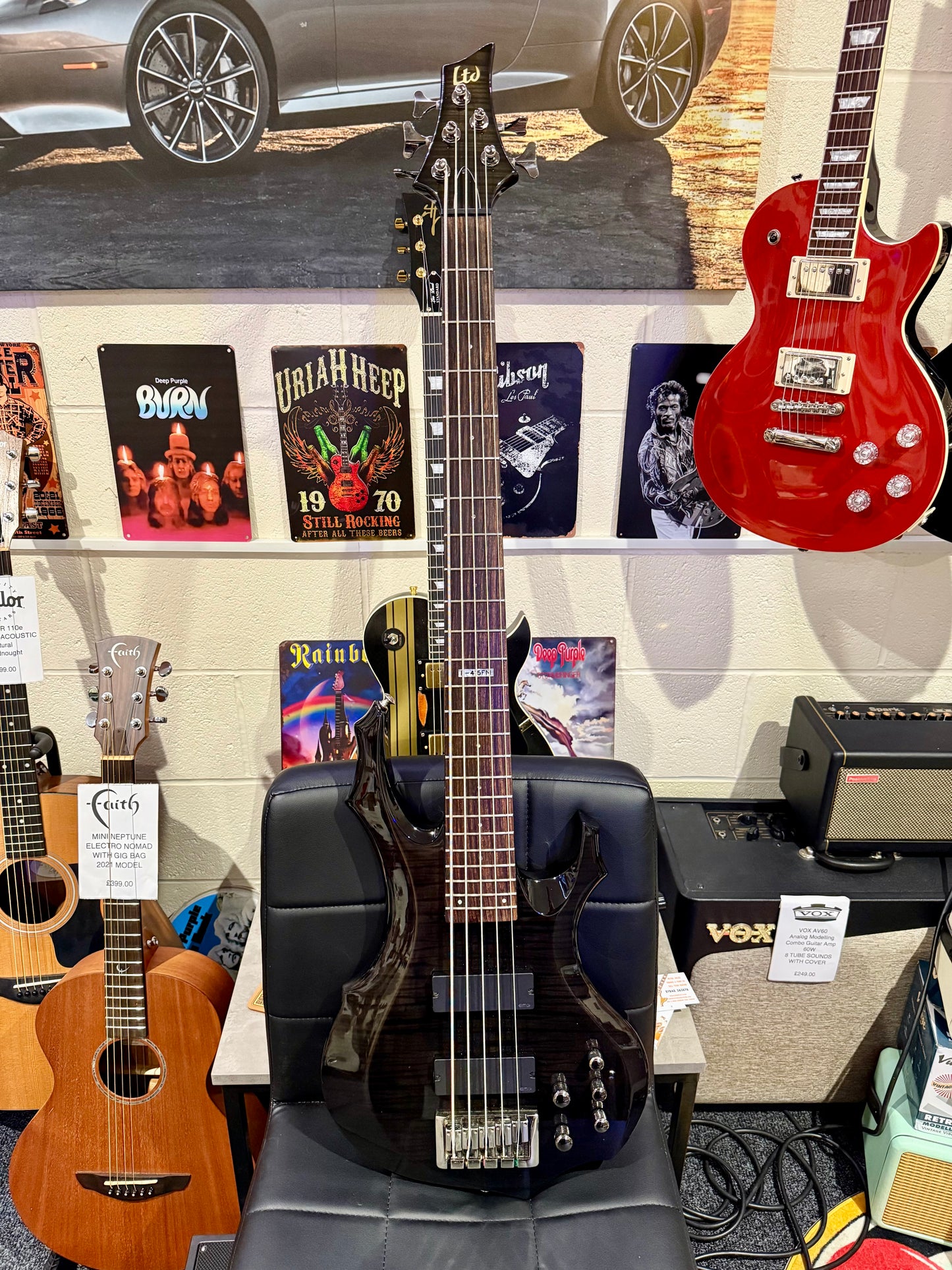🔥5 STRING BASS🔥 ESP Ltd F-415FM~ See Thru Black~ EMG Pickups~ Electric Bass!