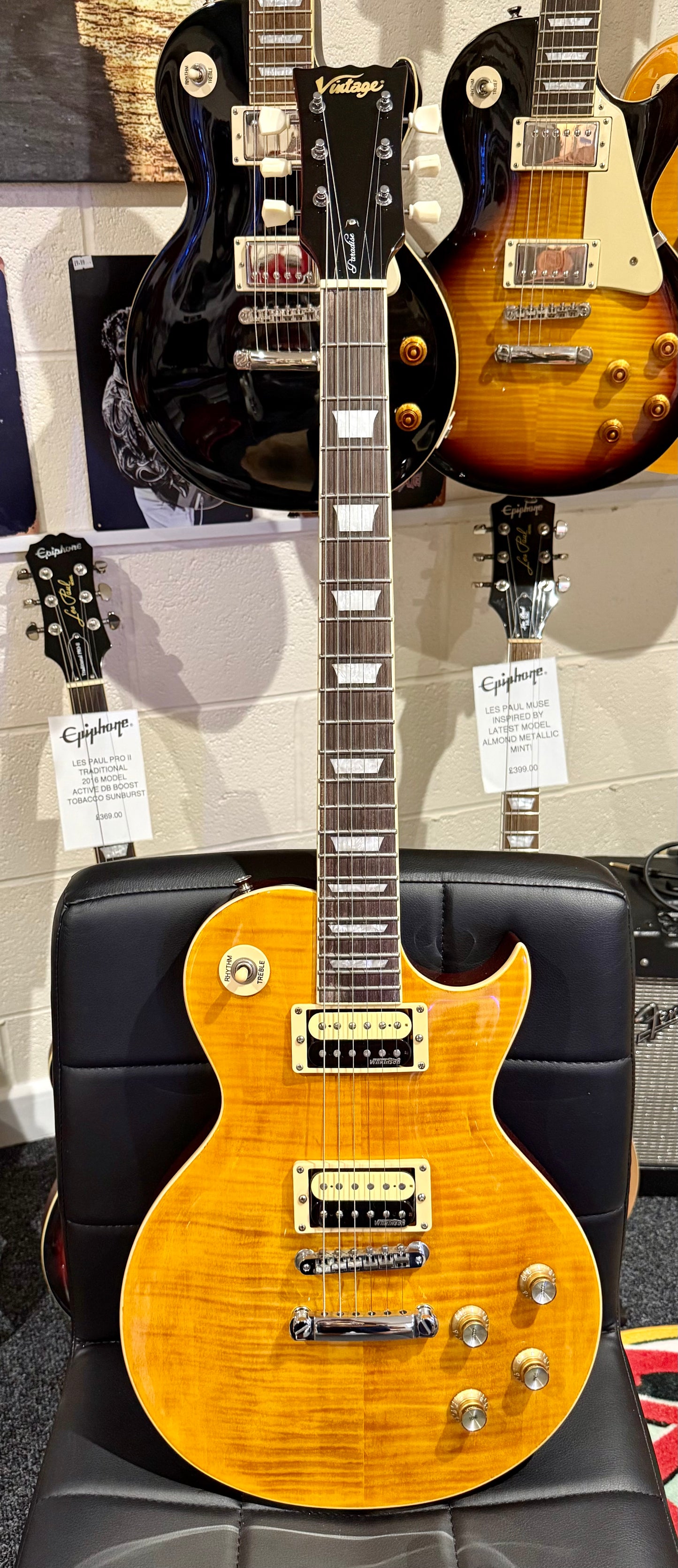 🌟MINT🌟 Vintage V100AFD Flamed Amber Paradise Electric Guitar~ Slash Les Paul!