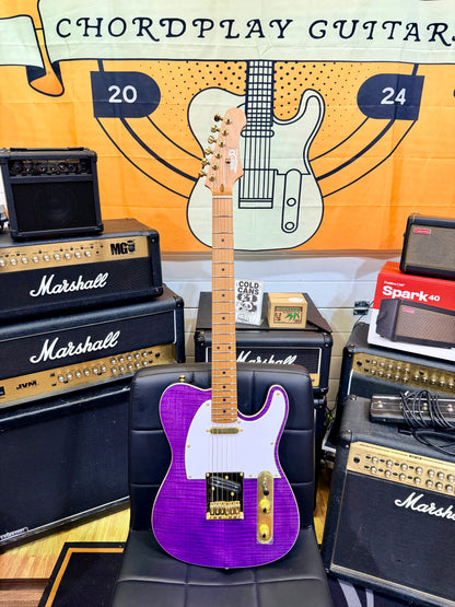 ⚡️2026⚡️ JET Guitars JT-600 Roasted Maple~ Flamed Maple Purple & Gold~NEW LAUNCH