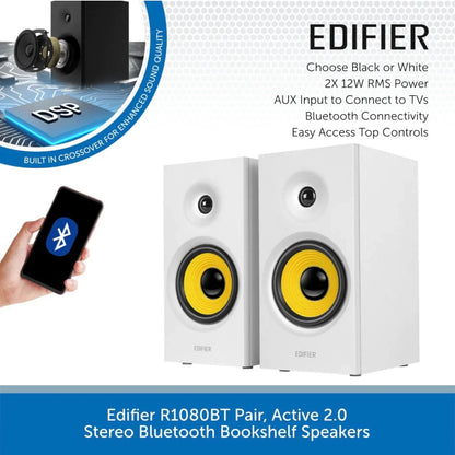 Edifier R1080BT White Active Bookshelf Studio TV/MAC/PC Speakers System/Monitors