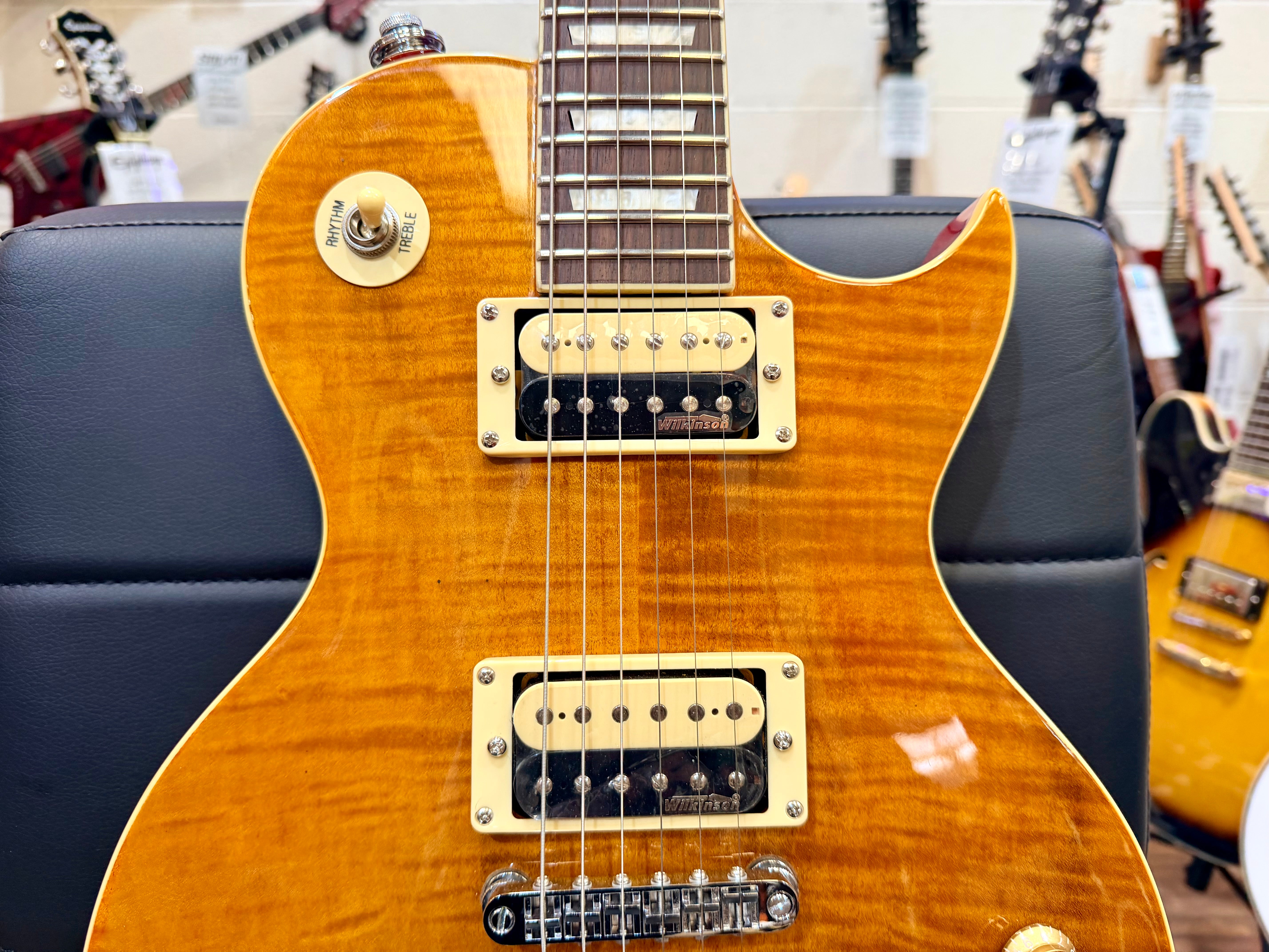 🔥B-STOCK🔥 NEW Vintage V100AFD Flamed Amber Paradise Electric Guitar~ Les Paul!