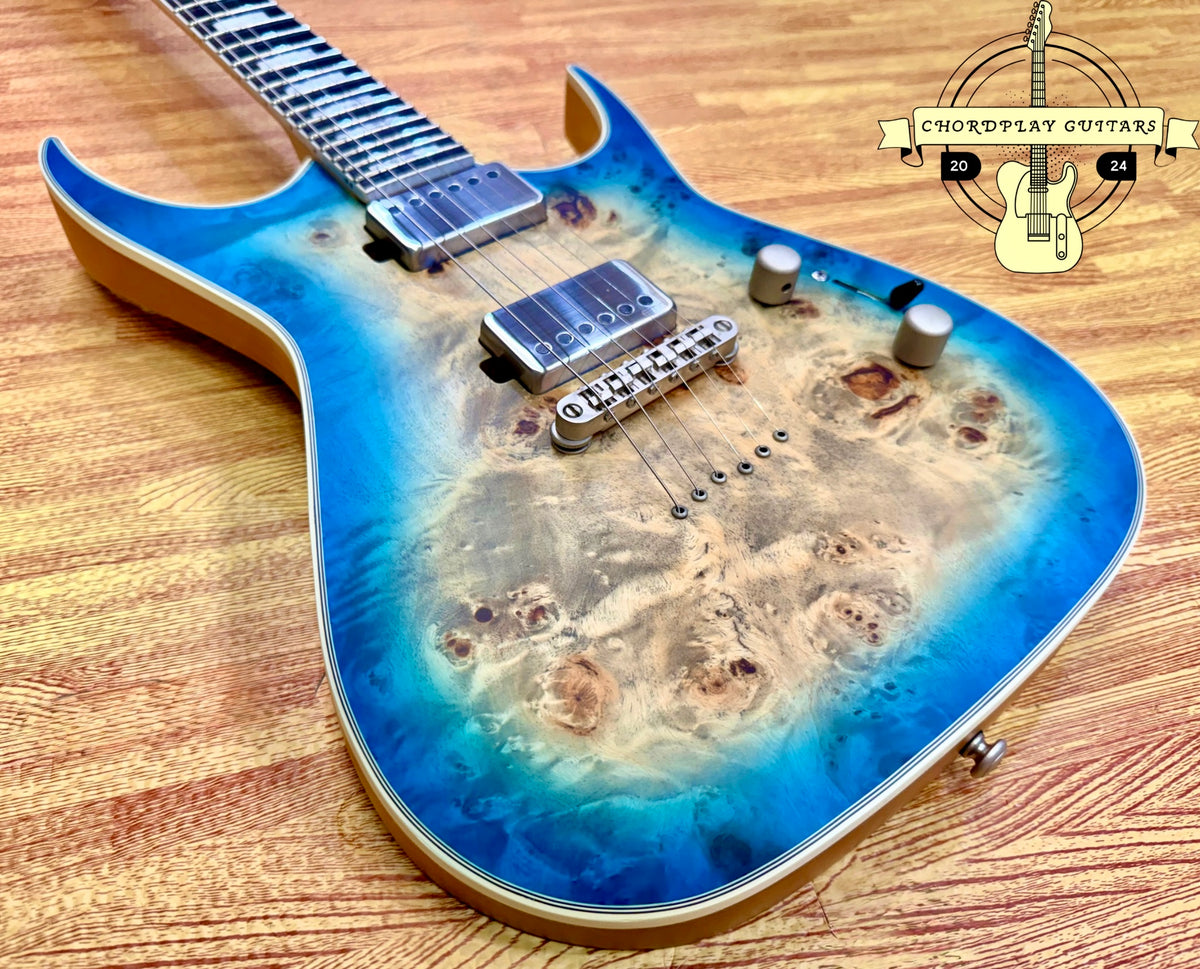 🔥2021🔥 Dean Exile Select 6 Hardtail~ Turquoise Burst Poplar Burl~ EMG Active!
