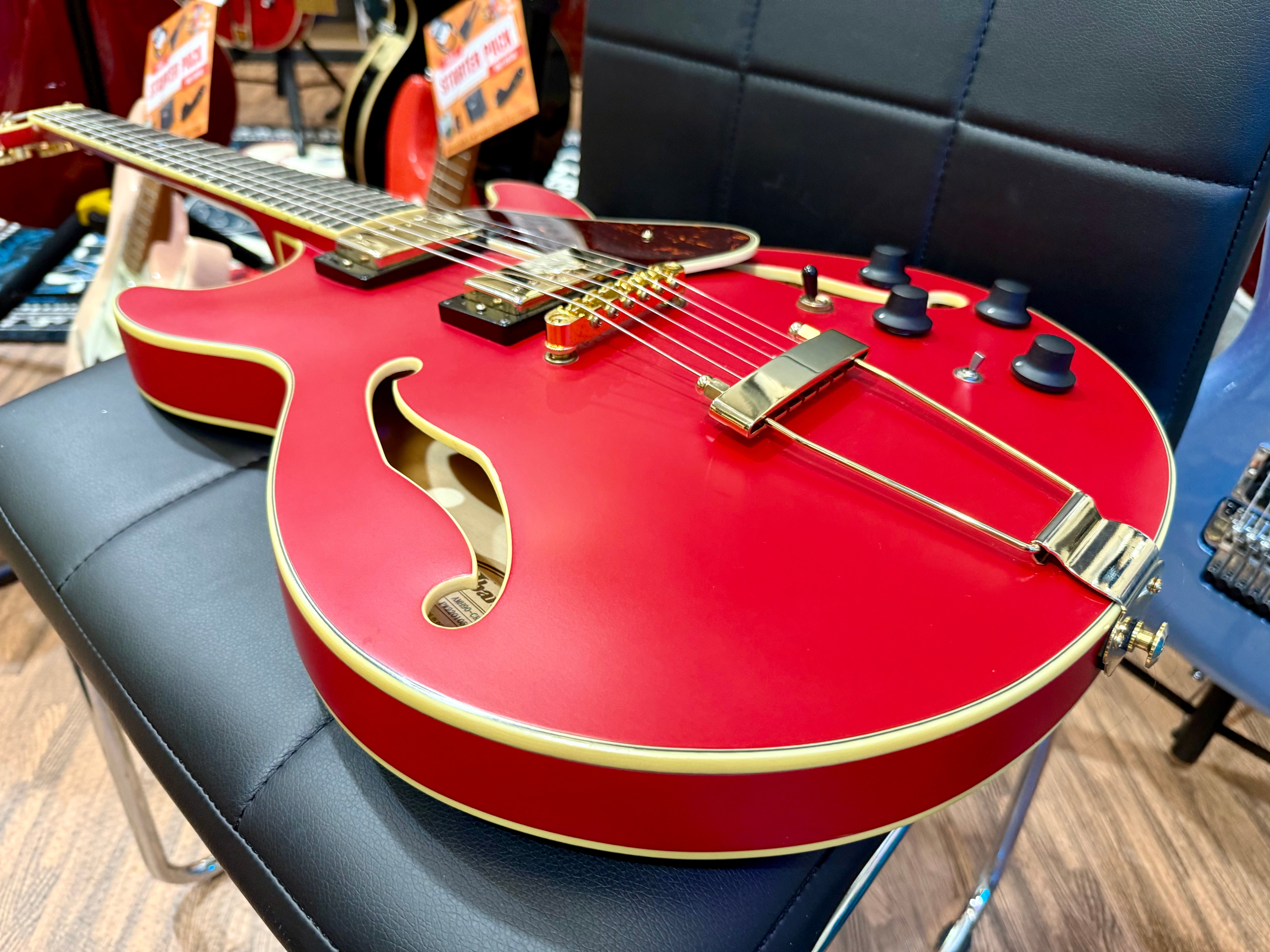 🌟2022 EX-DEMO🌟 Ibanez AMH90-CRF Artcore Expressionist~ Cherry Red Flat~ MINT!