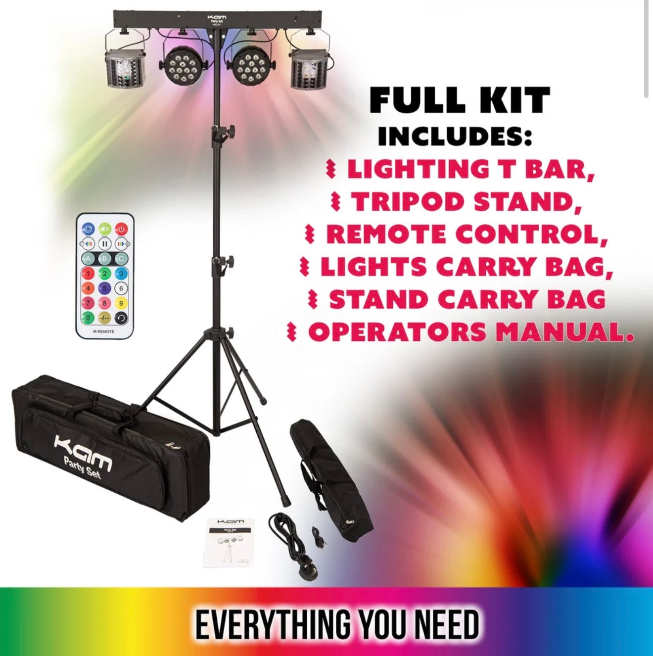 Kam KML407 Party Bar Set with Four lights~ Stand & Carry Bags~ DJ Disco Party