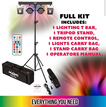 Kam KML407 Party Bar Set with Four lights~ Stand & Carry Bags~ DJ Disco Party
