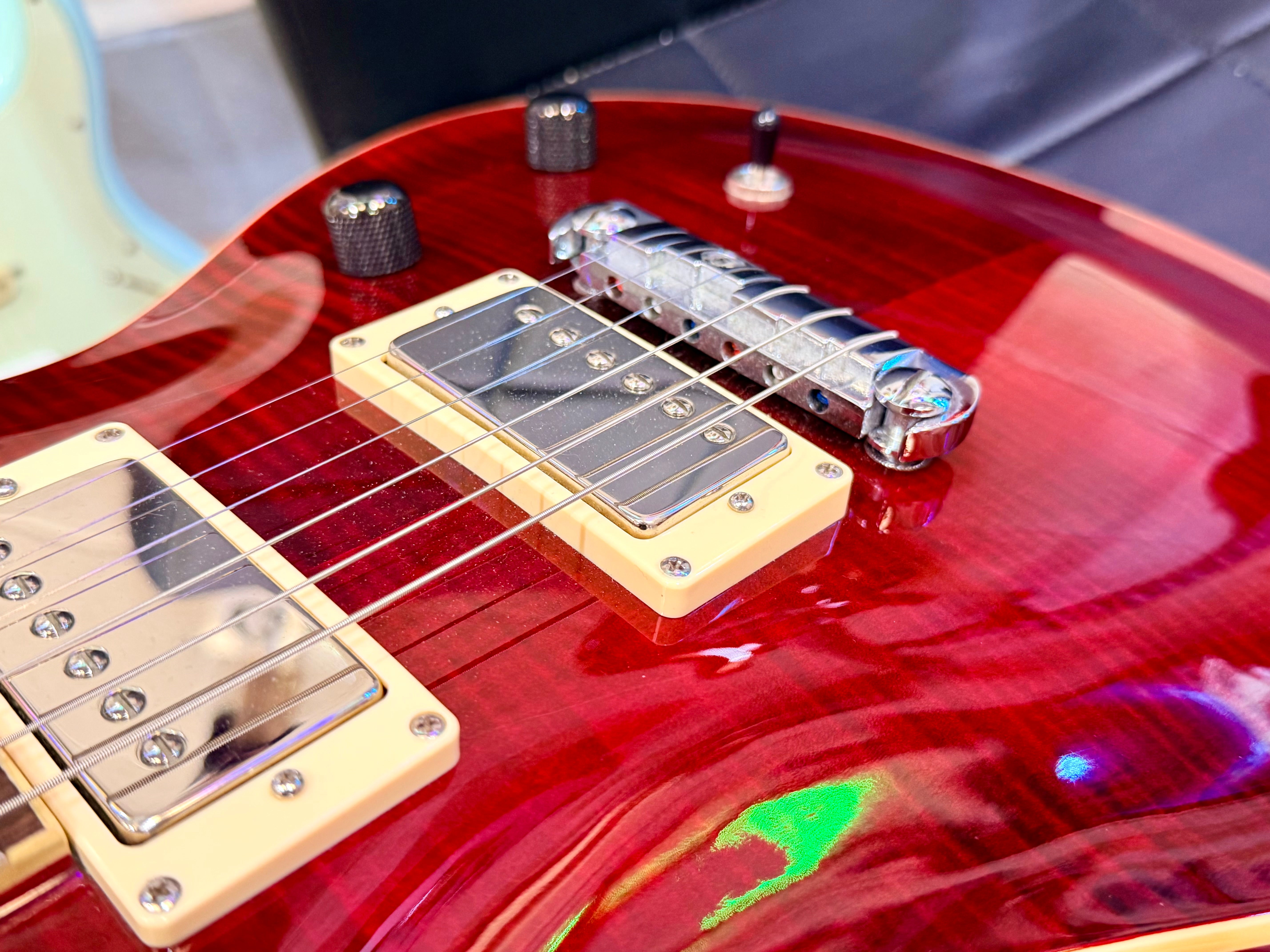 🔥UPGRADED🔥 Harley Benton CST-24 Deluxe~ Black Cherry Flame~ Bare Knuckle P’ups