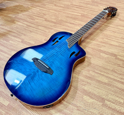 🔥NEW🔥 Ortega TourPlayer Deluxe RTPDLX-FMA Nylon Electro-Acoustic Guitar Blue!