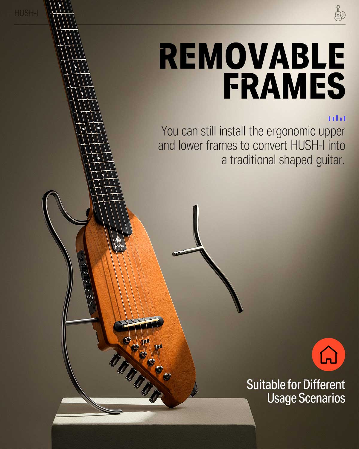 🌟NEW🌟 Donner HUSH-I Electro Acoustic Silent Travel Headless Guitar~ Sunburst!