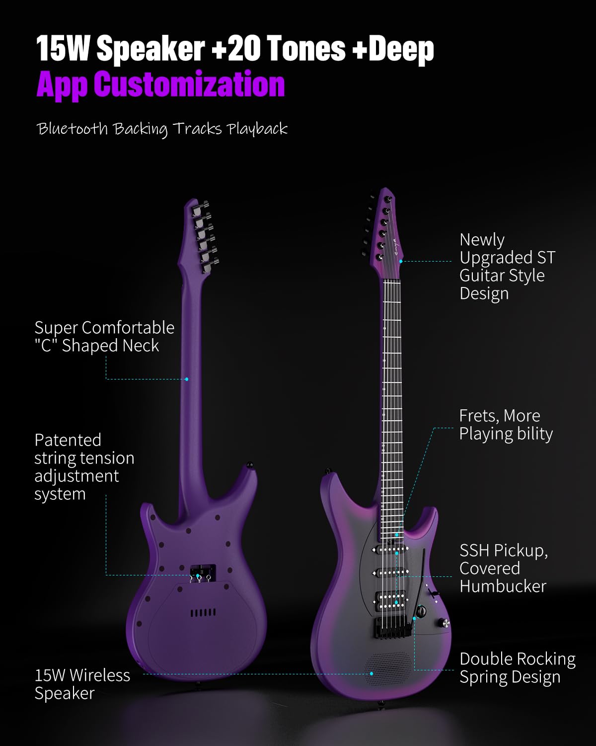 Enya Inspire Electric Smart Guitar in Midnight Grey