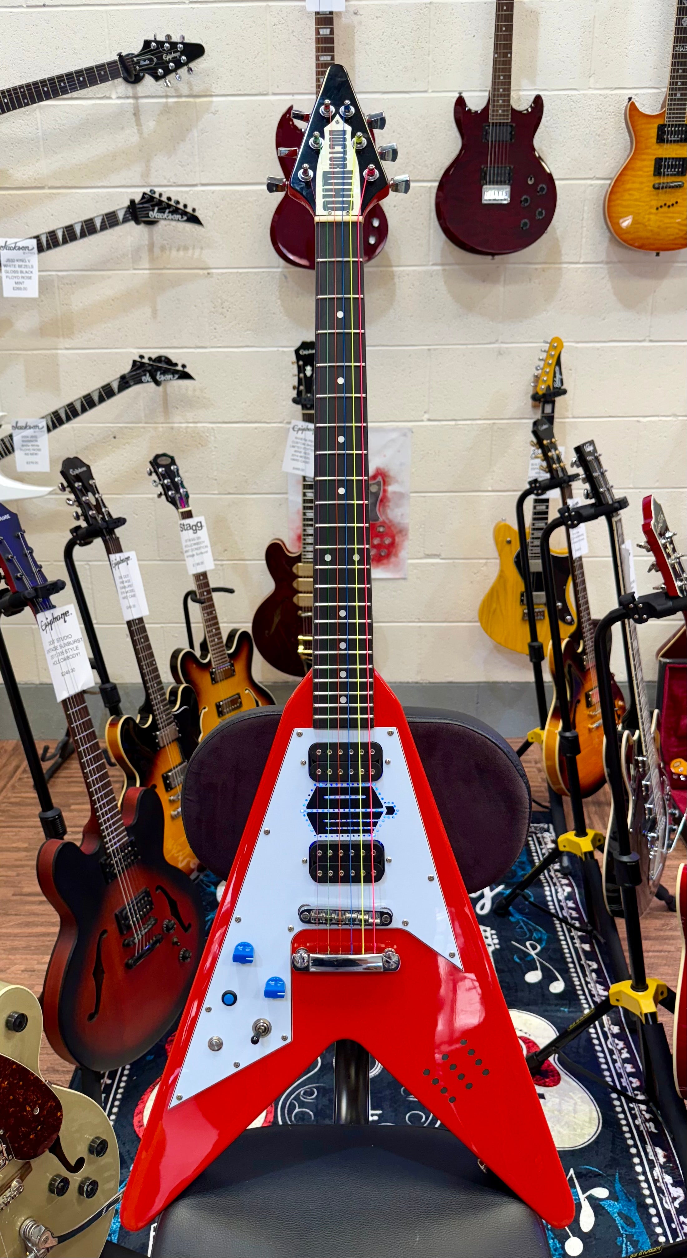 🔥DR WHO🔥 Custom Flying V Left Handed Guitar~ Doctor Who Tardis Lights~ Lefty!