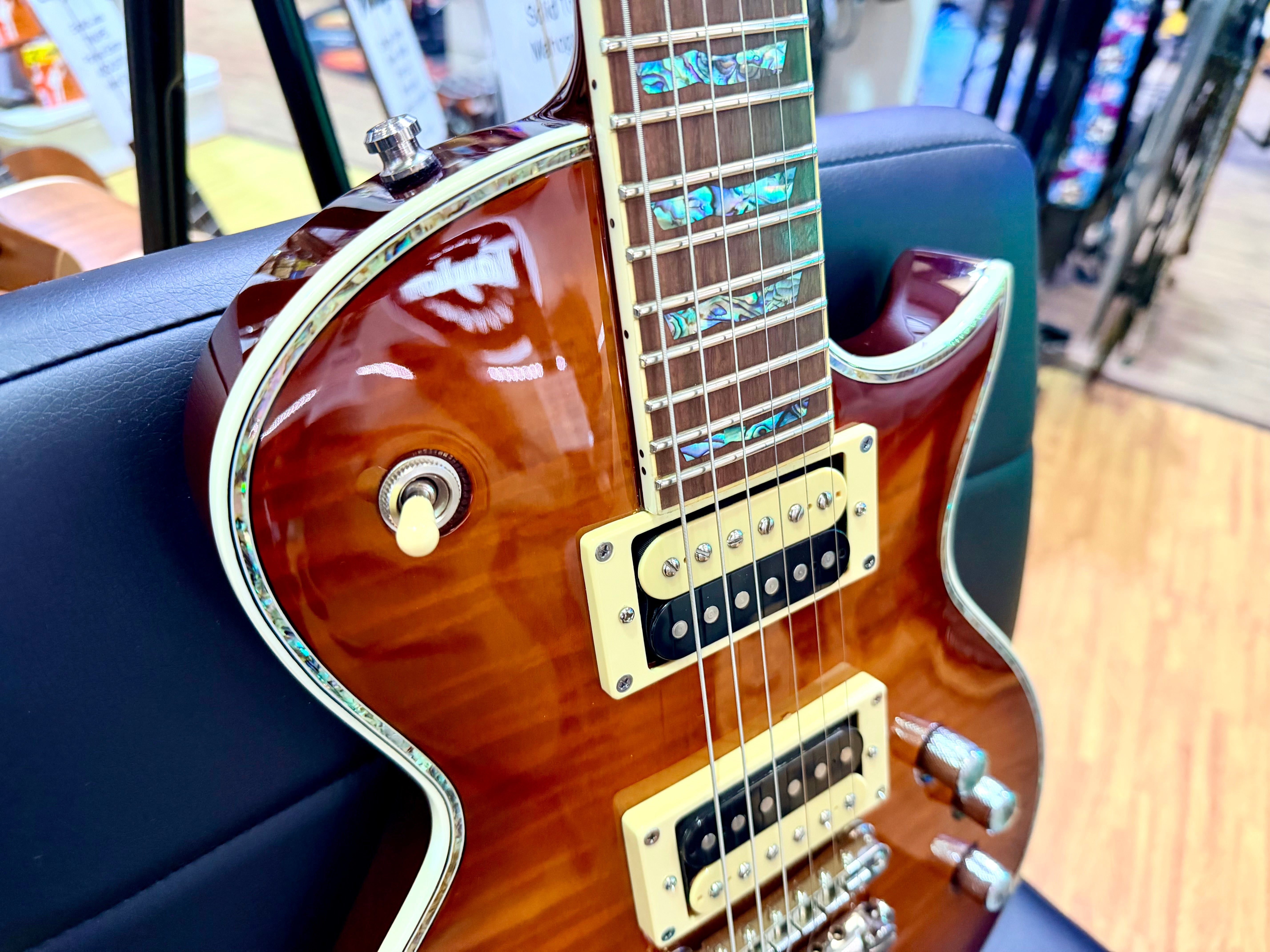 🔥2018🔥 ESP LTD EC-1000 Deluxe Amber Sunburst Electric Guitar + Case~ Abalone!