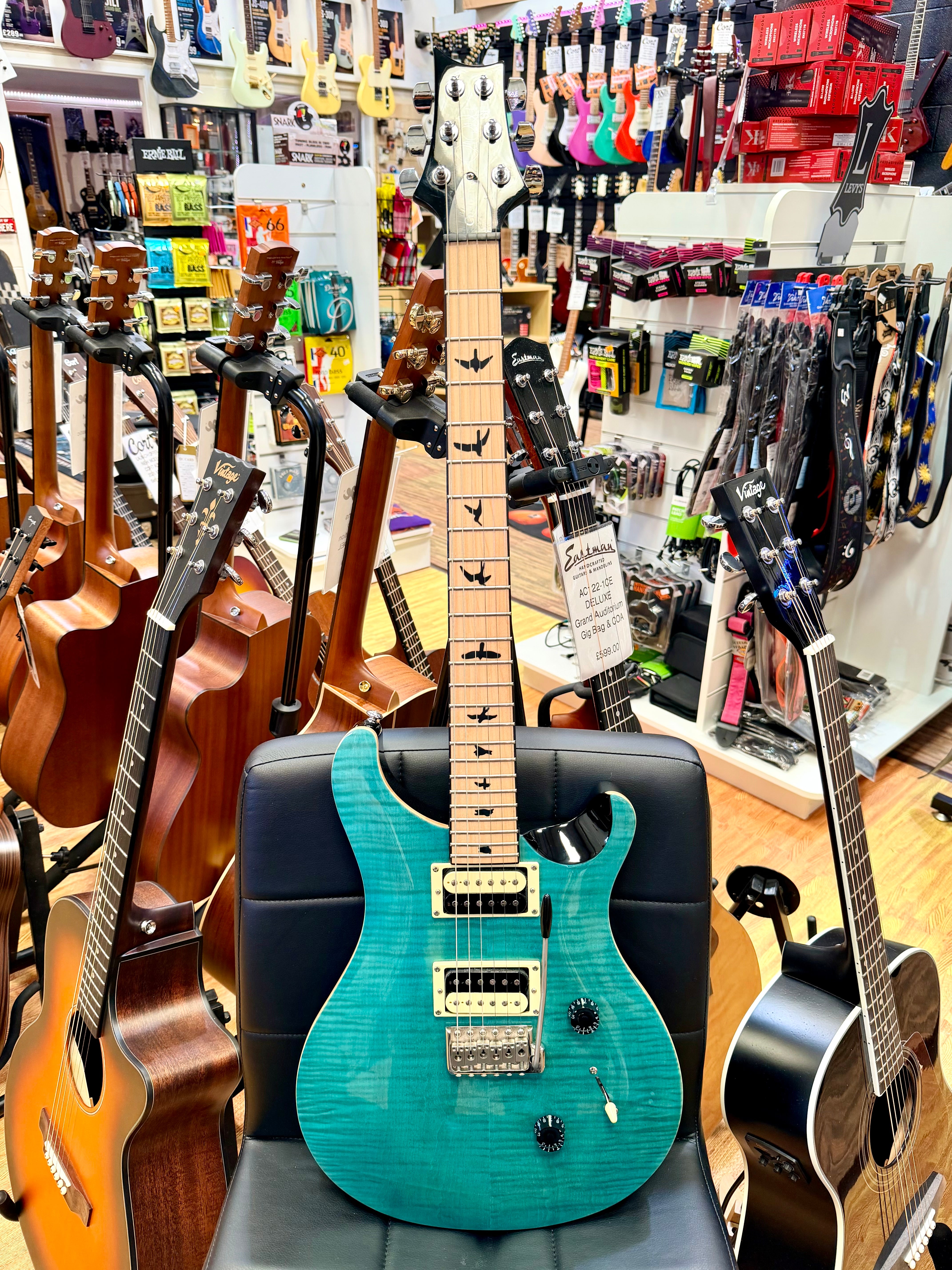 ✨RARE✨ PRS SE Custom 24 Roasted Maple Limited Edition~ Sapphire Turquoise + Bag