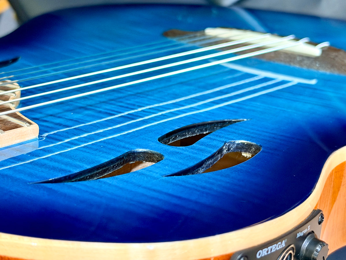 🔥NEW🔥 Ortega TourPlayer Deluxe RTPDLX-FMA Nylon Electro-Acoustic Guitar Blue!
