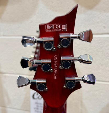 🔥UPGRADED🔥 Harley Benton CST-24 Deluxe~ Black Cherry Flame~ Bare Knuckle P’ups