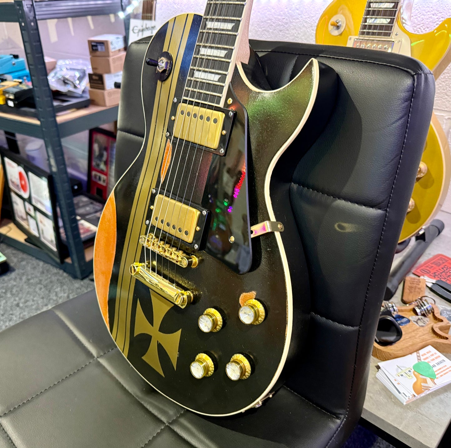 🔥CUSTOM BUILD🔥 James Hetfield Iron Cross Guitar~ Genuine EMG Het set~ESP Style