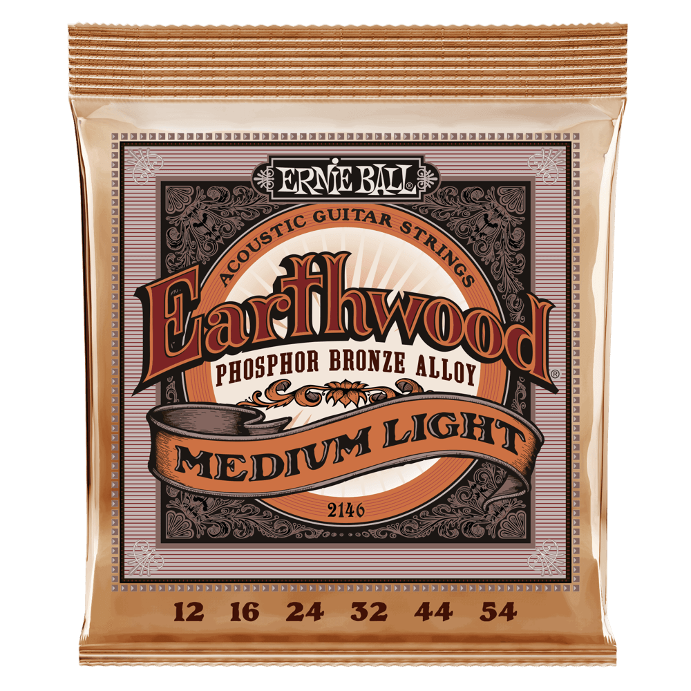 Ernie Ball Earthwood Medium Light Phosphor Bronze Acoustic Guitar Strings- 12-54 Gauge