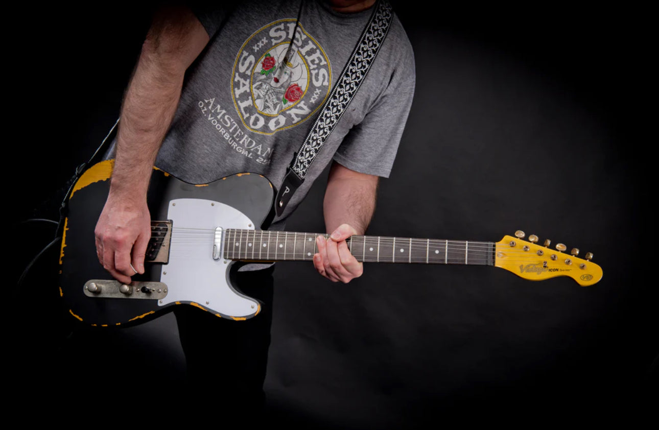 Vintage V62 ICON Telecaster Electric Guitar ~ Distressed Black