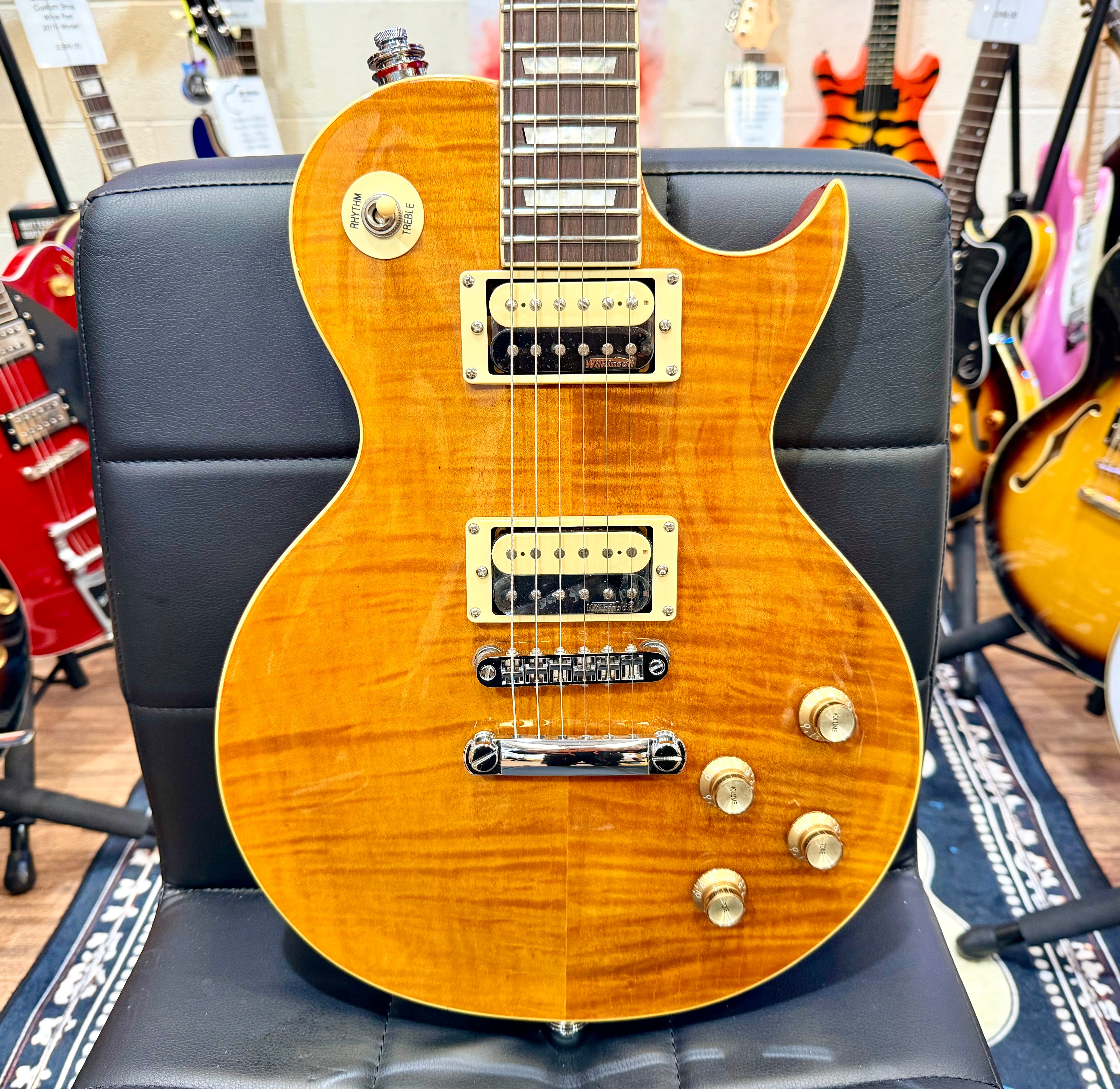 🔥B-STOCK🔥 NEW Vintage V100AFD Flamed Amber Paradise Electric Guitar~ Les Paul!