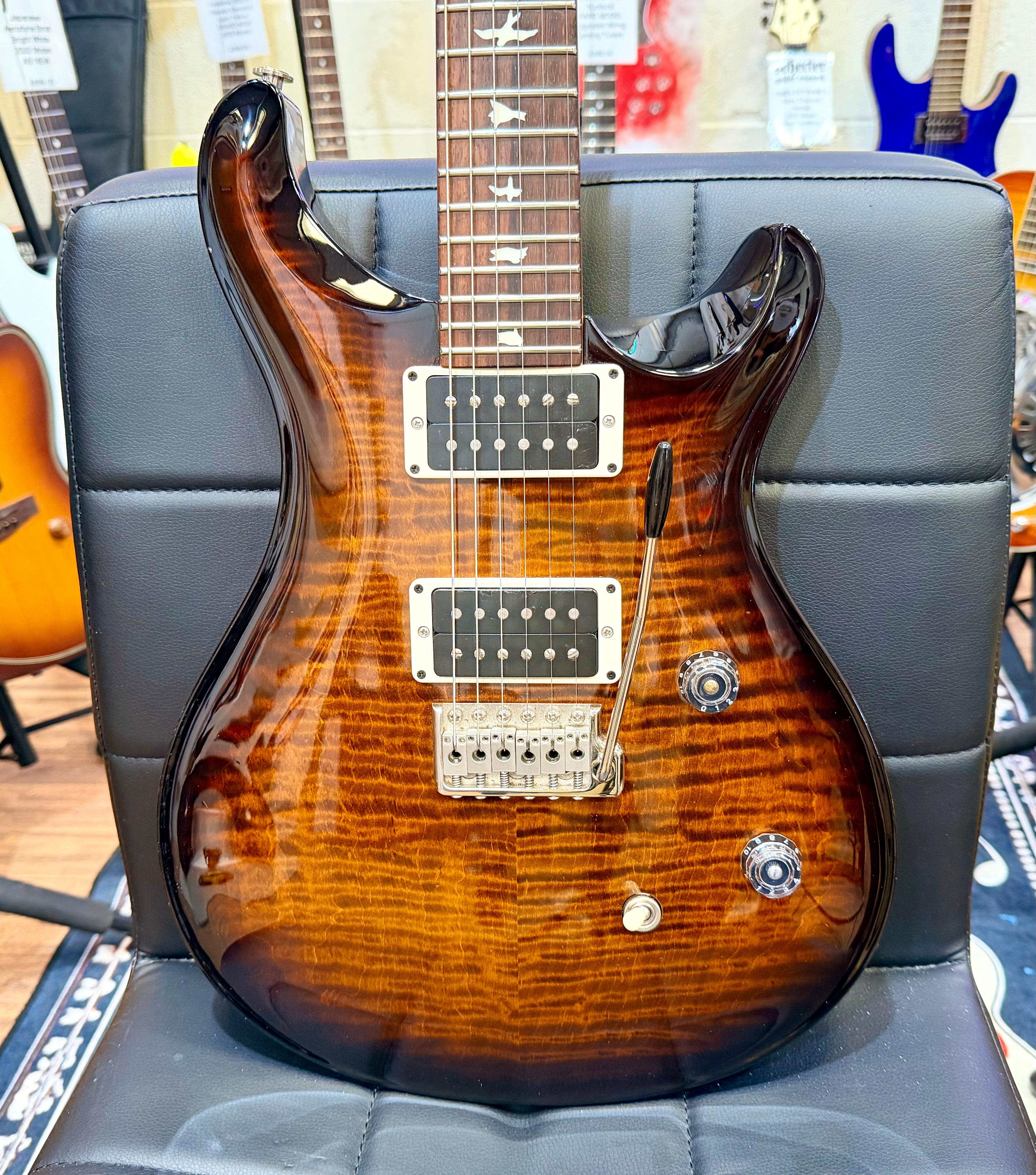 🔥2019🔥 PRS CE 24 Electric Guitar In Black Amber~ Flame Maple~ USA Model + Bag!