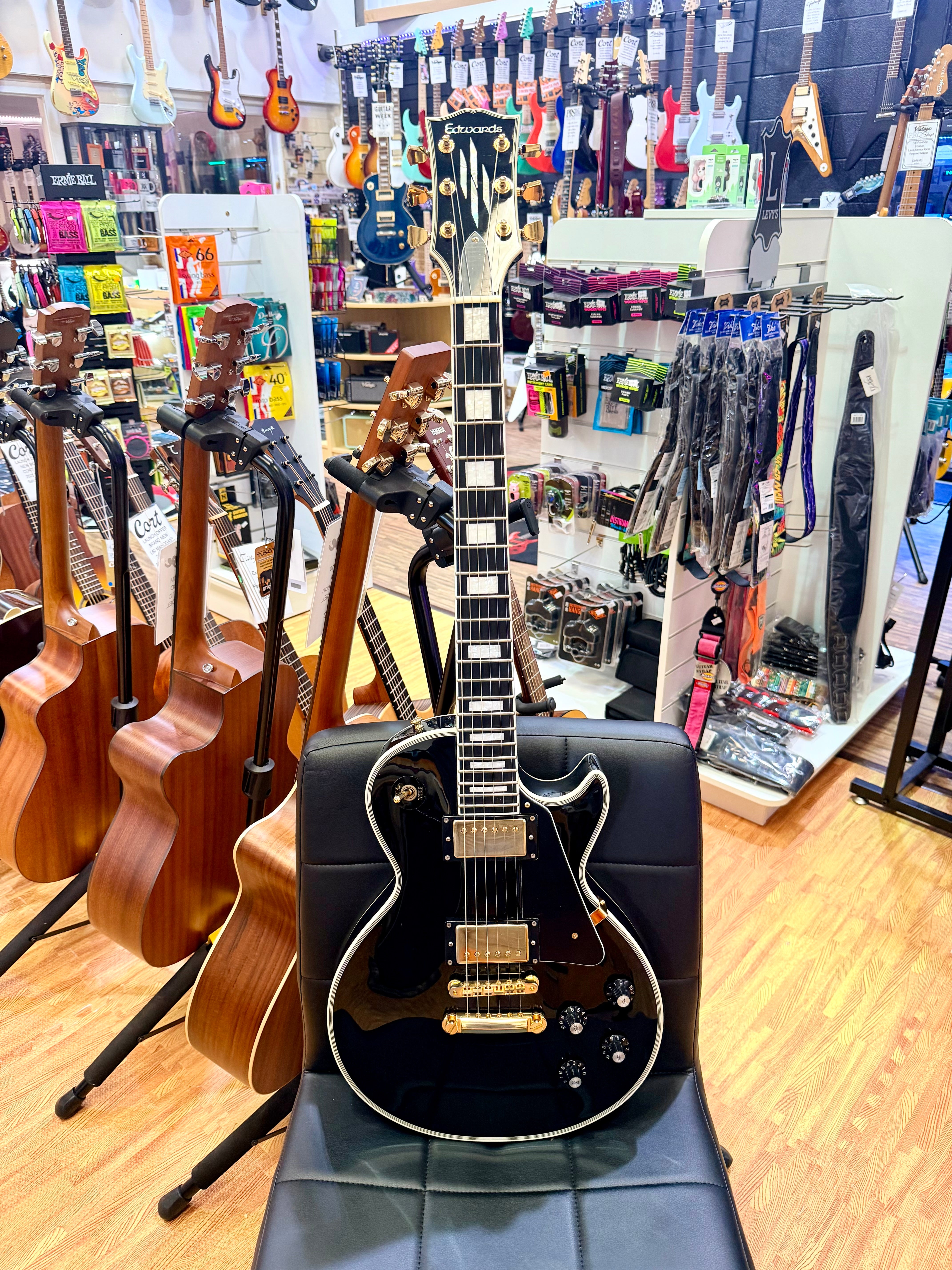 🔥2018🔥 Edwards E-LP-105CD Les Paul Custom Ebony~ Made In Japan ‘ESP’ MIJ + Bag