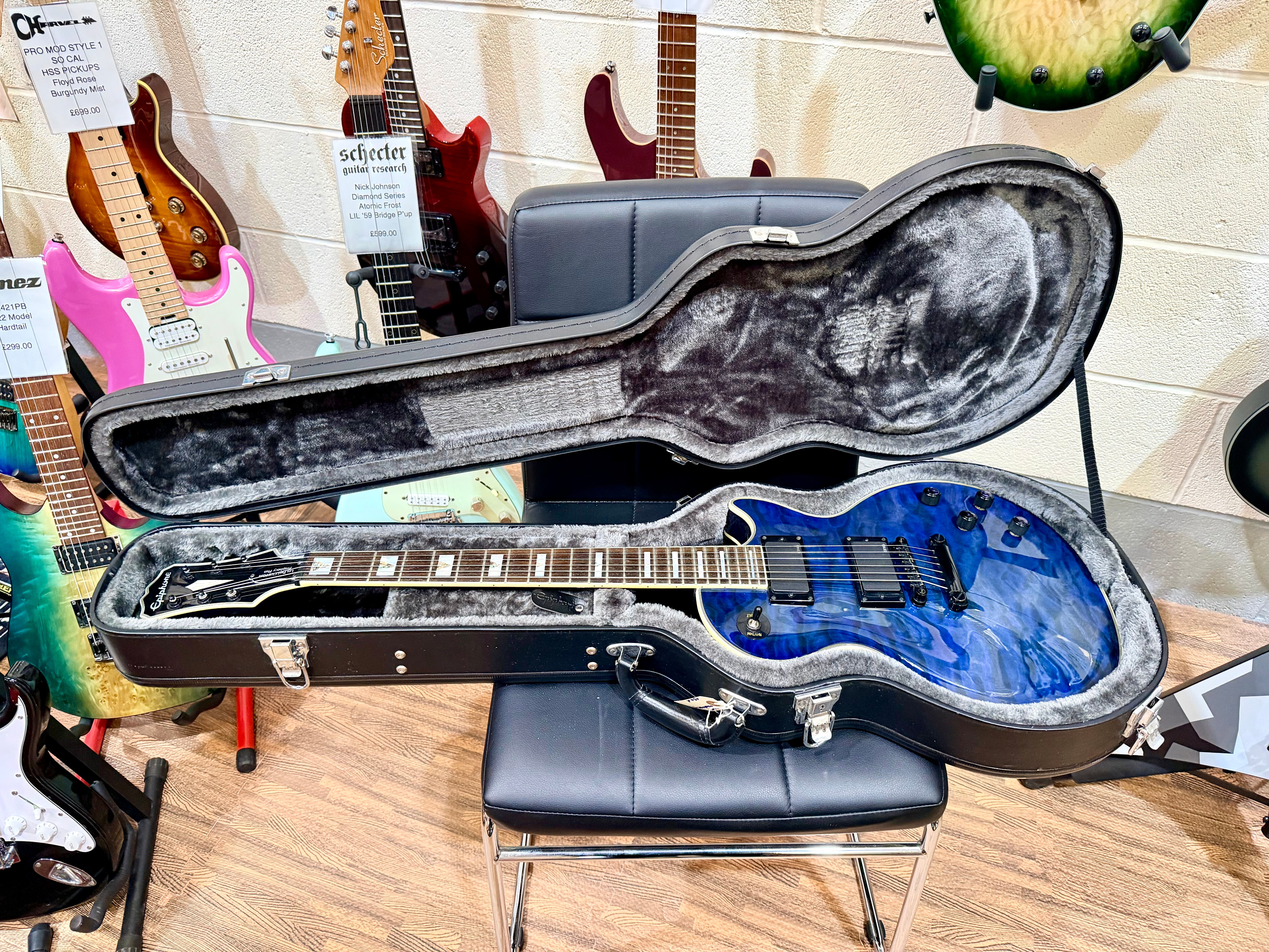 🔥2015🔥 Epiphone Les Paul Prophecy Custom Plus EX~ Midnight Sapphire~ EMG P’Ups
