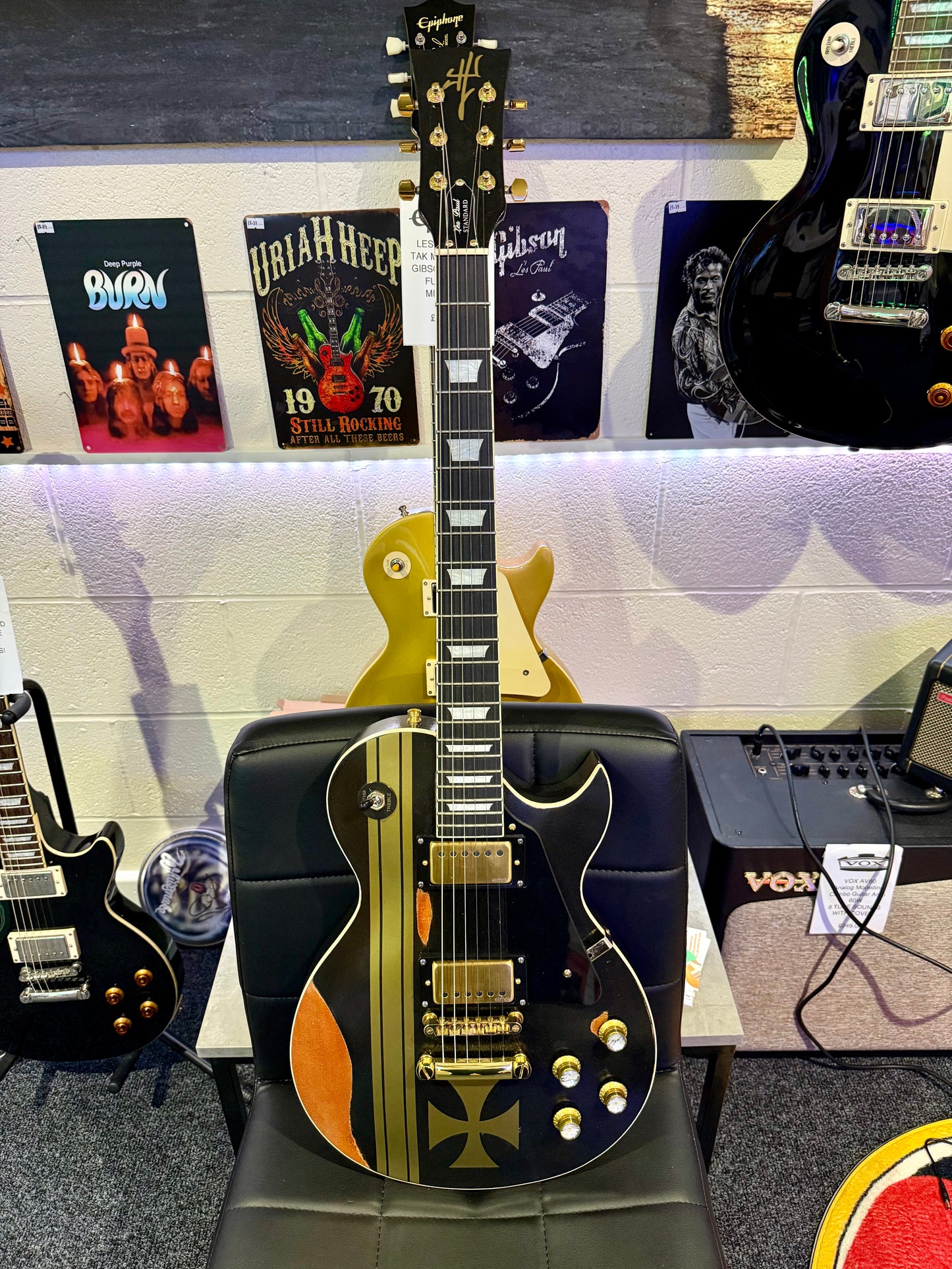 🔥CUSTOM BUILD🔥 James Hetfield Iron Cross Guitar~ Genuine EMG Het set~ESP Style
