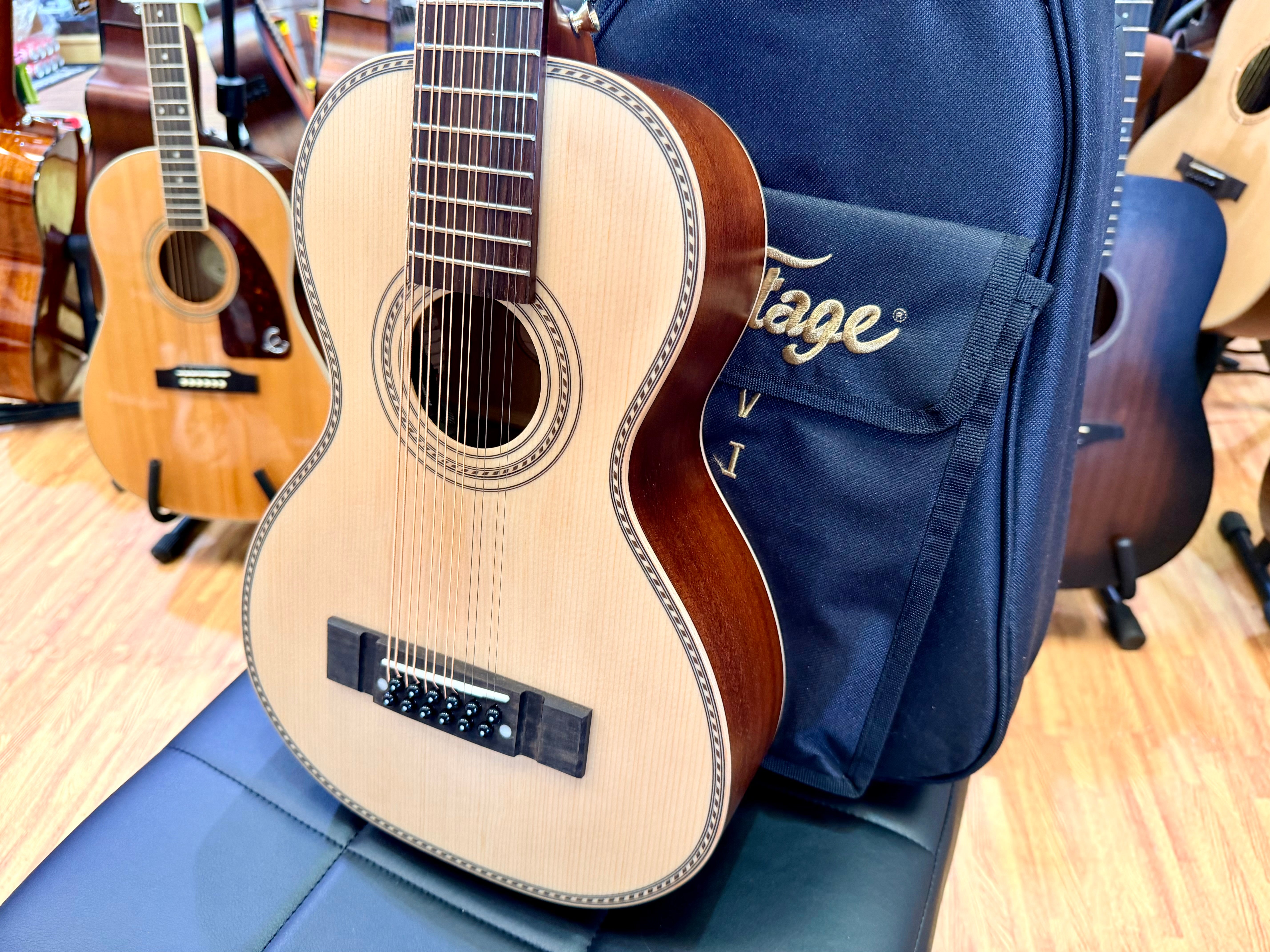 ✨NEW✨ Vintage Paul Brett Viator Electro Acoustic 12 String Travel Guitar + Bag