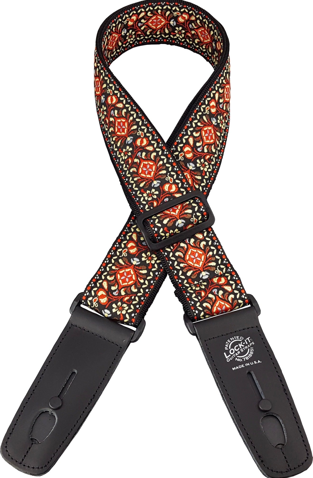 Lock-It Guitar Strap Retro Vintage Series jacquard Strap with Locking Ends - Chestnut Bay