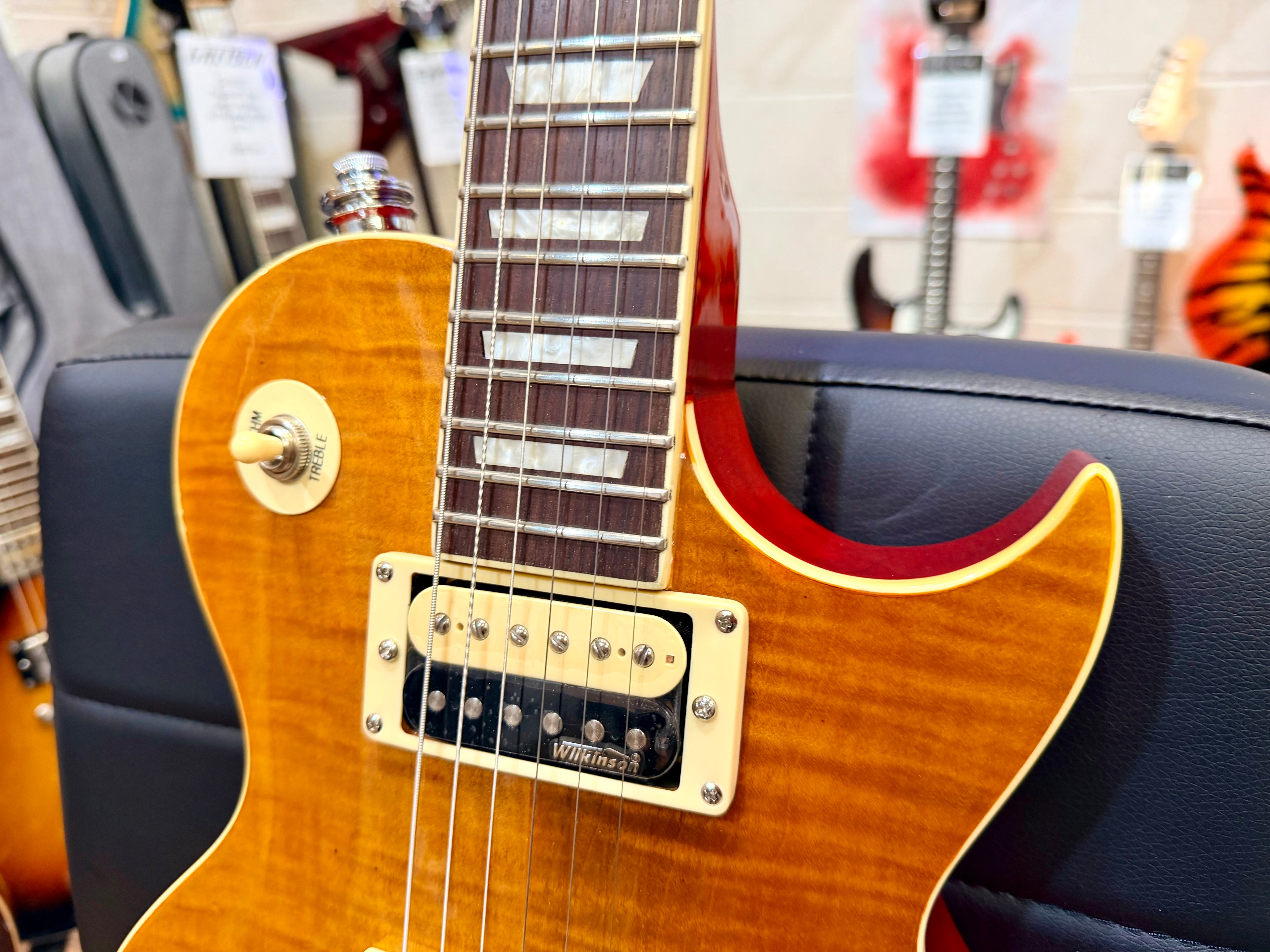🔥B-STOCK🔥 NEW Vintage V100AFD Flamed Amber Paradise Electric Guitar~ Les Paul!