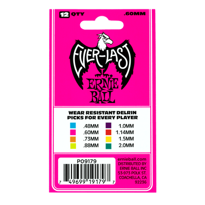 Ernie Ball Everlast Picks- 0.60mm Pink 12 Pack