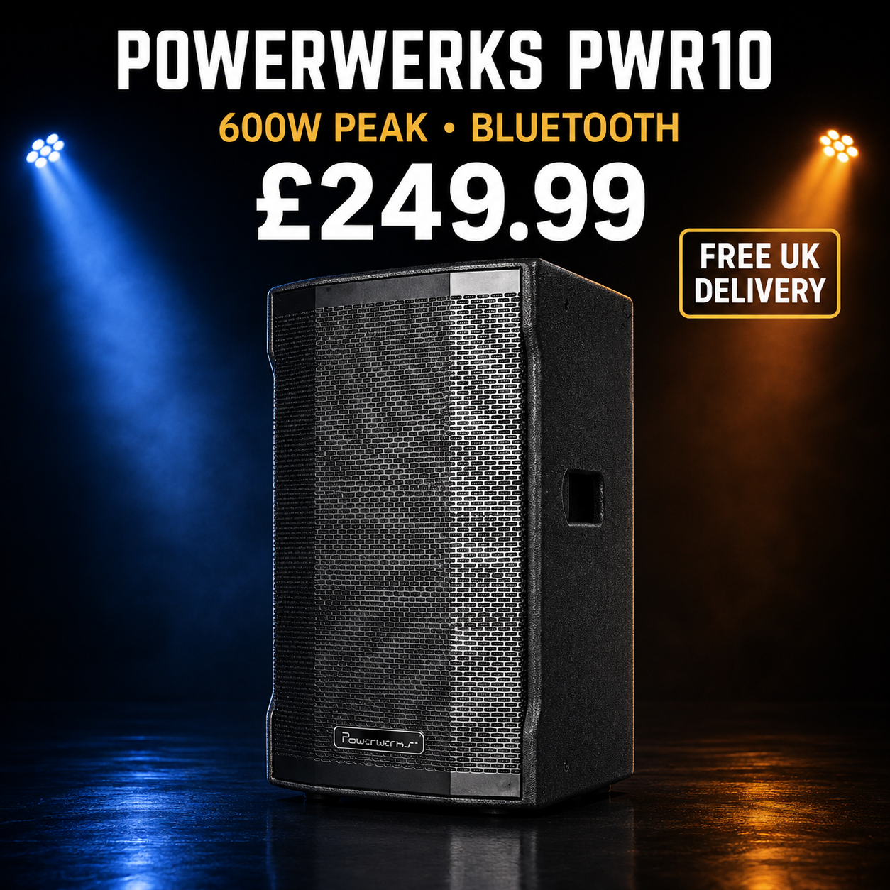 🔥OFFER🔥 Powerwerks PWR10 10” Active PA Speaker 600W Bluetooth DSP Brand New!