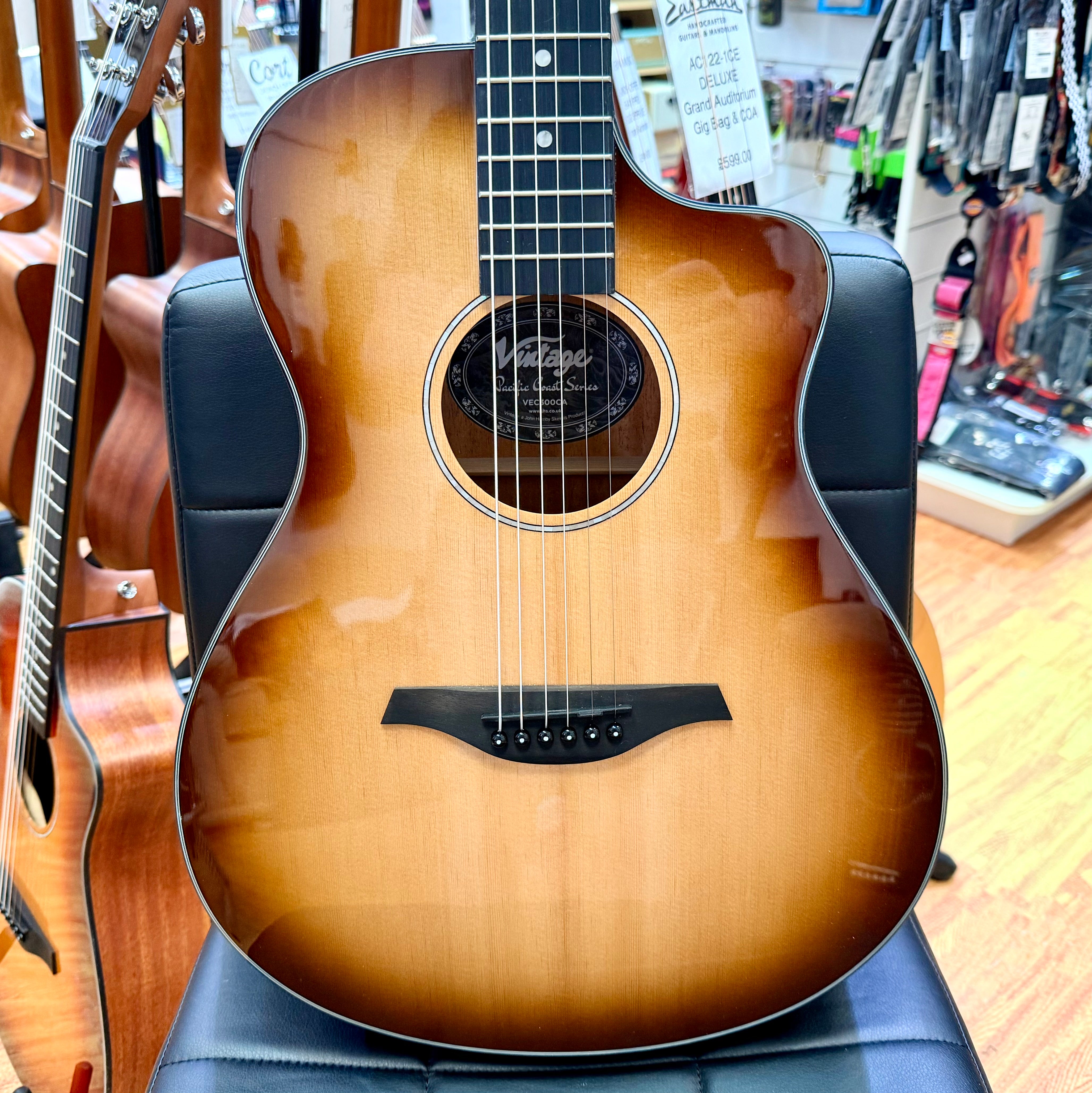 ✨NEW✨ Vintage Pacific Coast VEC300CA Electro-Acoustic Guitar~ Cappuccino Burst!
