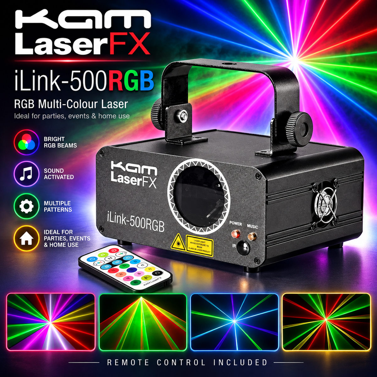 ⚡️NEW⚡️ Kam iLink 500RGB Laser Light 300mW Multi-Colour Disco DJ effects DEAL